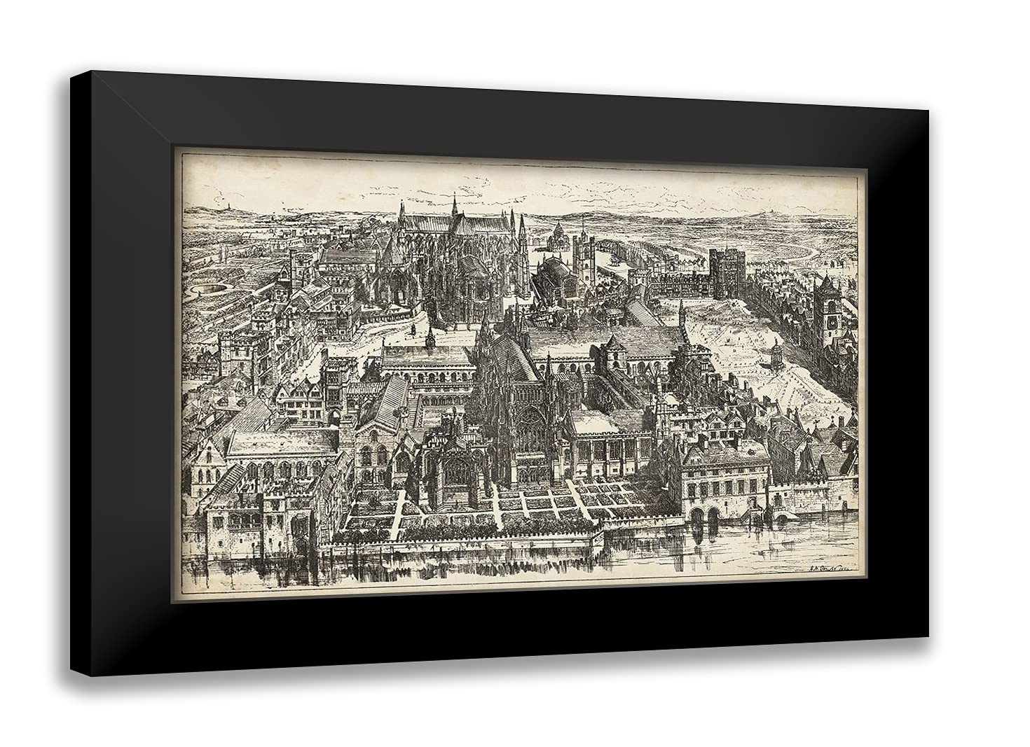 24x17 Black Modern Framed Art Print - Birds Eye View of London Westminster | Contemporary Wall Decor for Living Room, Office & Bedroom