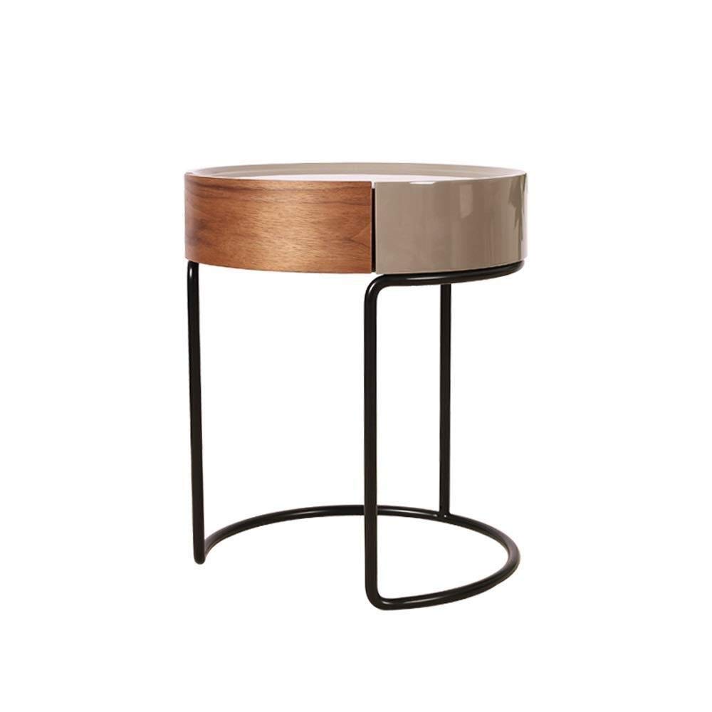 Modern Minimalist Walnut Round Nightstand End Table | Nordic Style Small Coffee Table | Sofa Side Cabinet | Light Bedside Table | Perfect for Bedroom, Living Room, and Home Decor