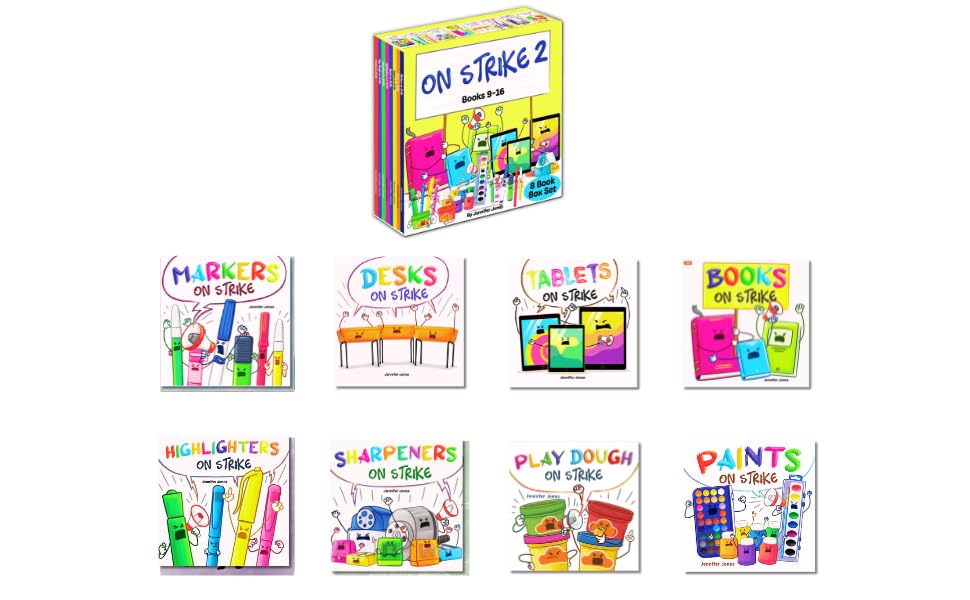 On Strike Box Set 2 (Books 9-16) - Books, Tablets, Paints, Play Dough, Markers, Highlighters & Sharpeners on Strike | Fun Classroom Read-Aloud for Kids | Perfect for Teachers & Homeschooling Activities