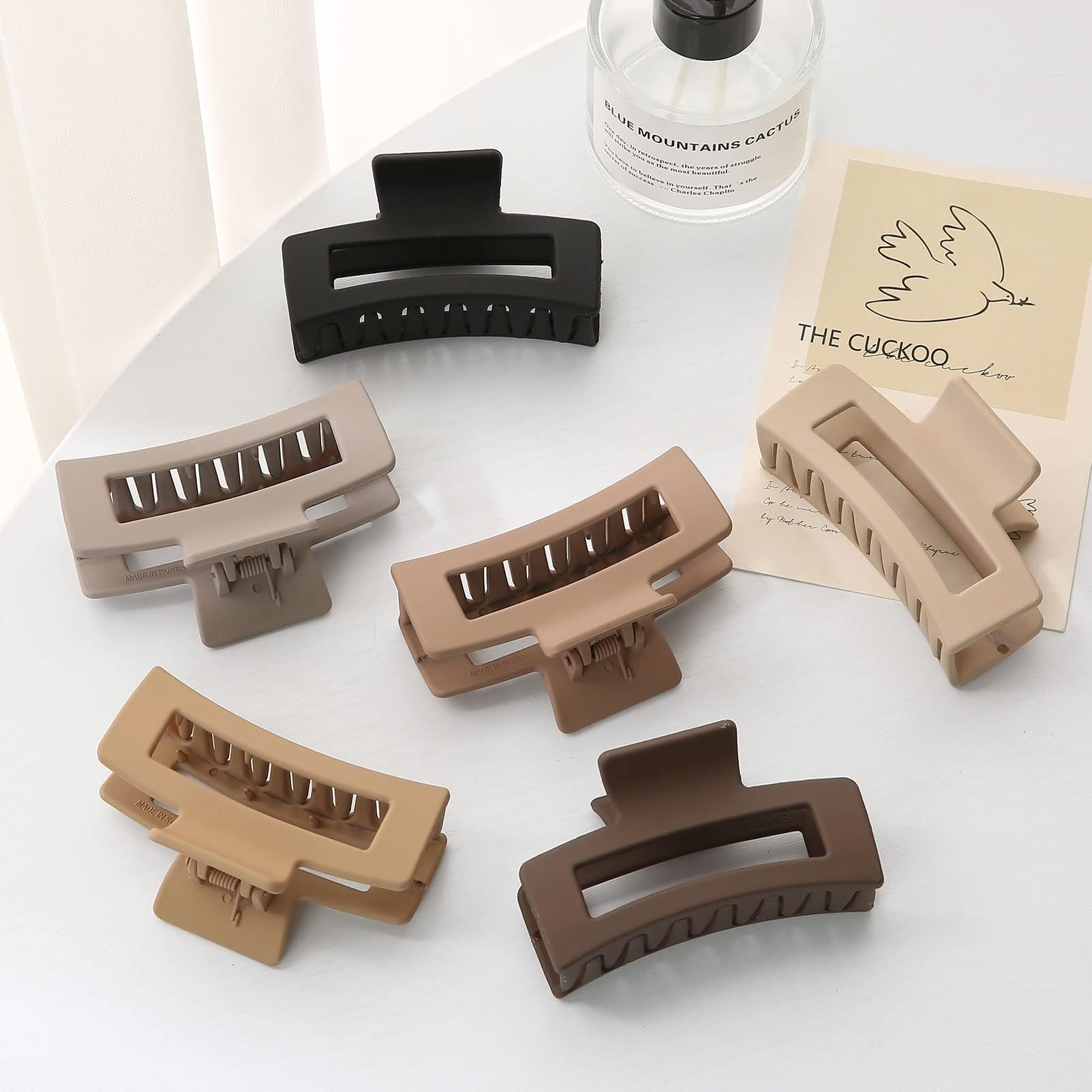 6 Pack Square Hair Claws for Women & Girls - 3.5 Inch Medium Non-Slip Rectangular Matte Hair Clips with Strong Hold - Jumbo Hair Styling Accessories (Brown) - Perfect for Ponytails, Buns & Everyday Hairstyles
