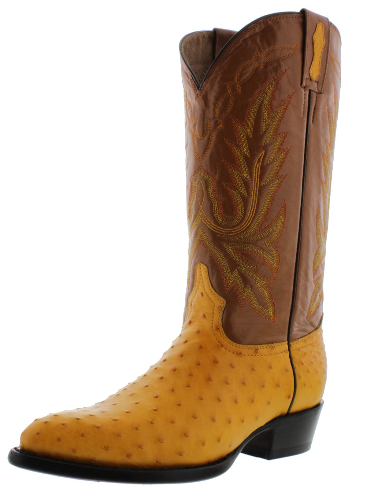 EL PRESIDENTE Men's Buttercup Western Cowboy Boots - Genuine Ostrich Quill Leather, J-Toe Design for Country Dancing & Rodeo Events