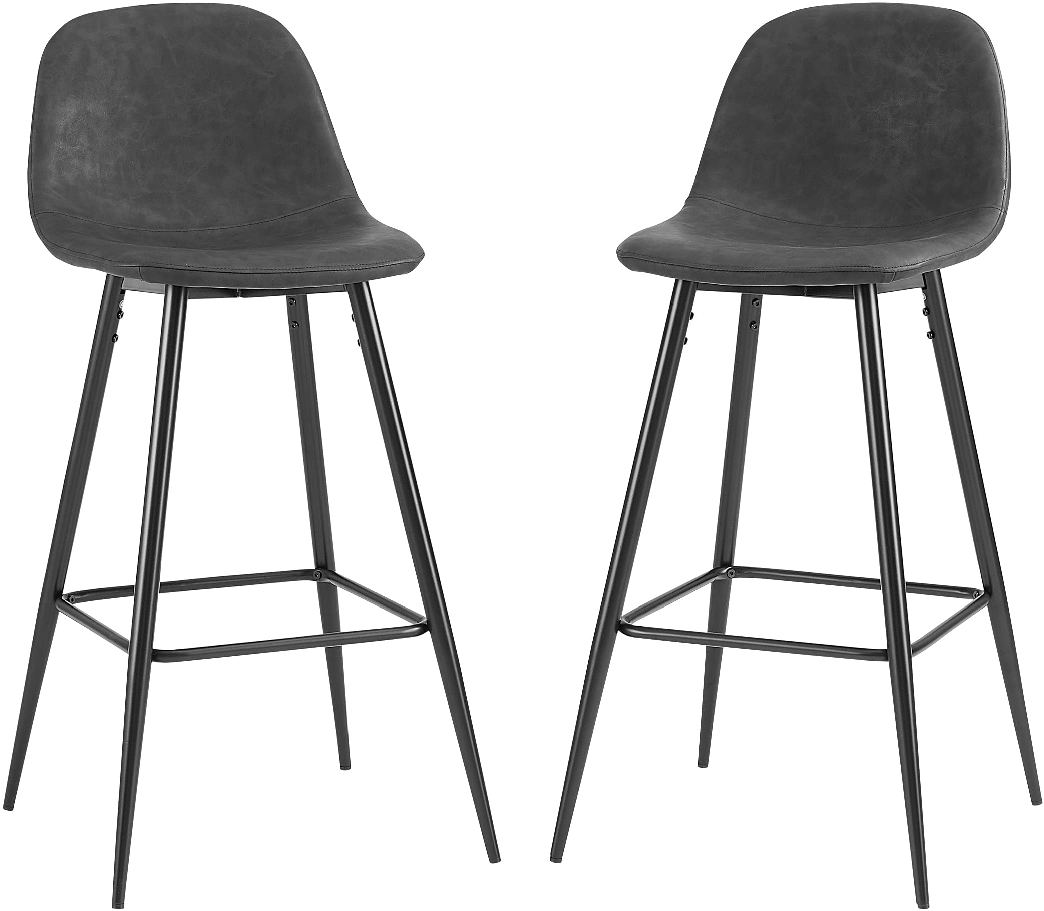 Crosley Furniture Weston Upholstered Bar Stools Set of 2 - Distressed Black & Matte Black Counter Height Stools for Kitchen Island, Breakfast Bar & Home Decor