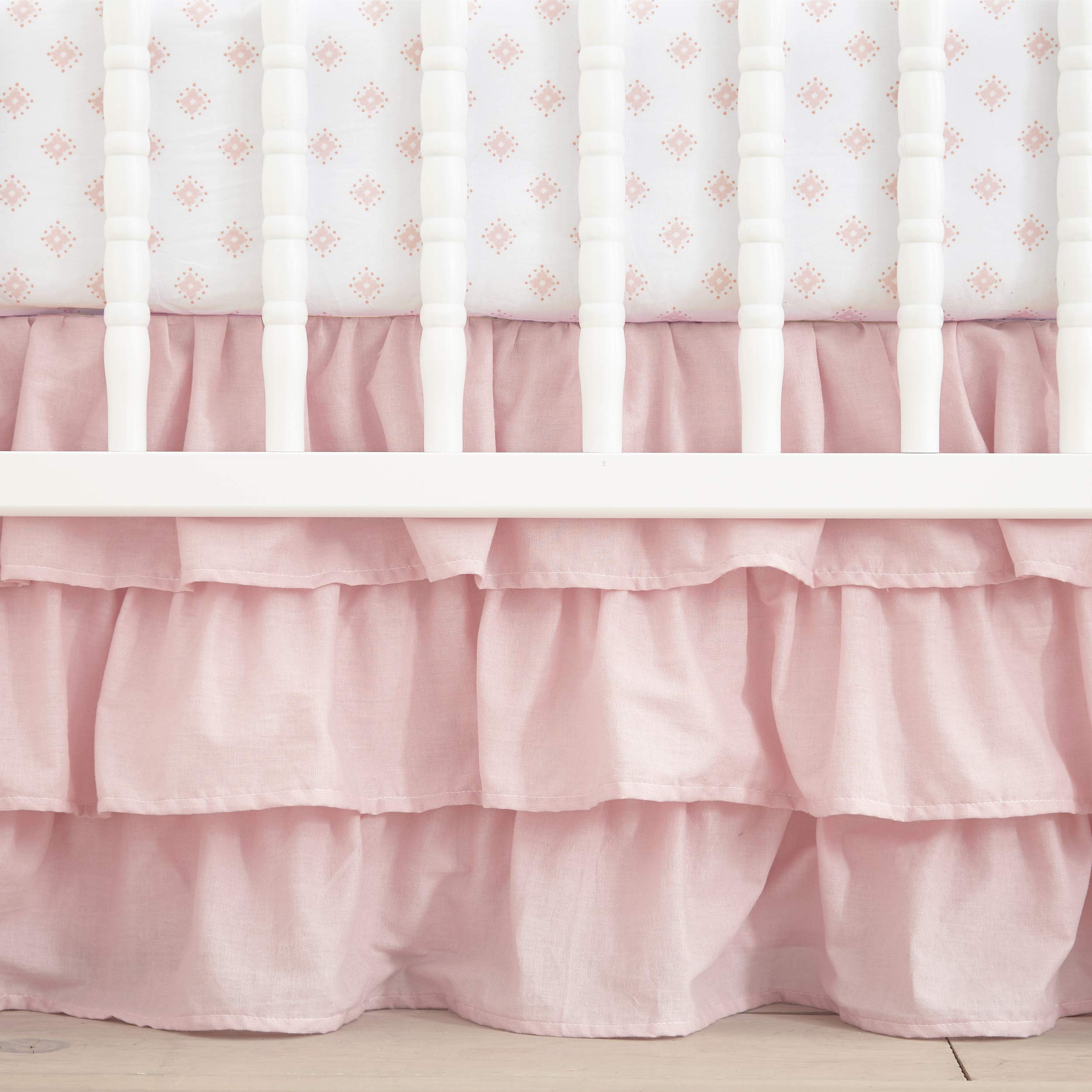 Levtex Baby Willow 5-Piece Crib Bedding Set - Soft Rosette Pintuck Nursery Collection in Pink (Quilt, Fitted Sheet, Diaper Stacker, Wall Decal & Crib Skirt) - Perfect for Newborn & Toddler Room Decor, Baby Shower Gifts & Cozy Nursery Essentials