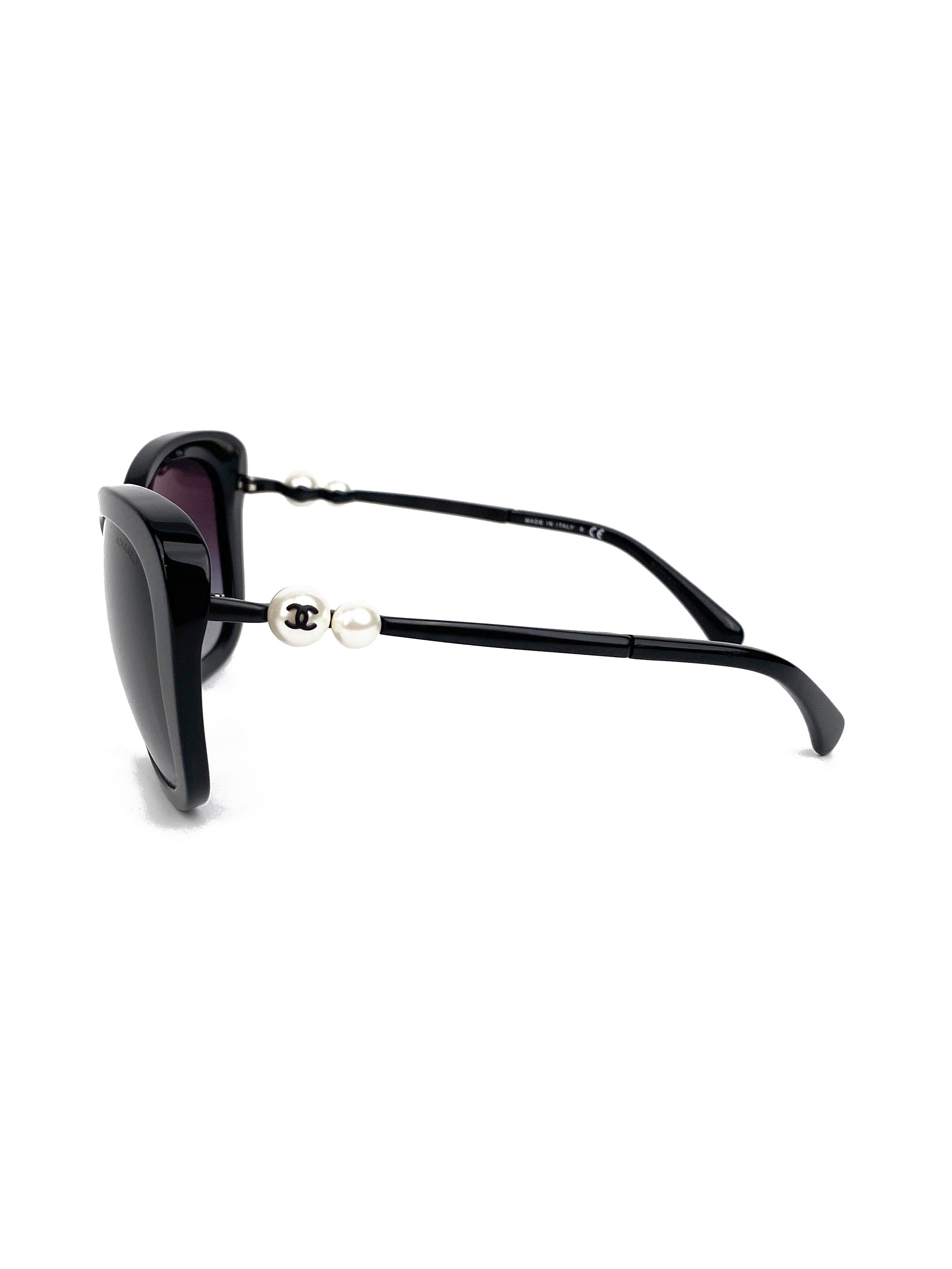 Chanel 5339H Black Butterfly Sunglasses with Imitation Pearls - Luxury Fashion Accessory for Women, UV Protection, Stylish Summer Outfits & Beach Vacations