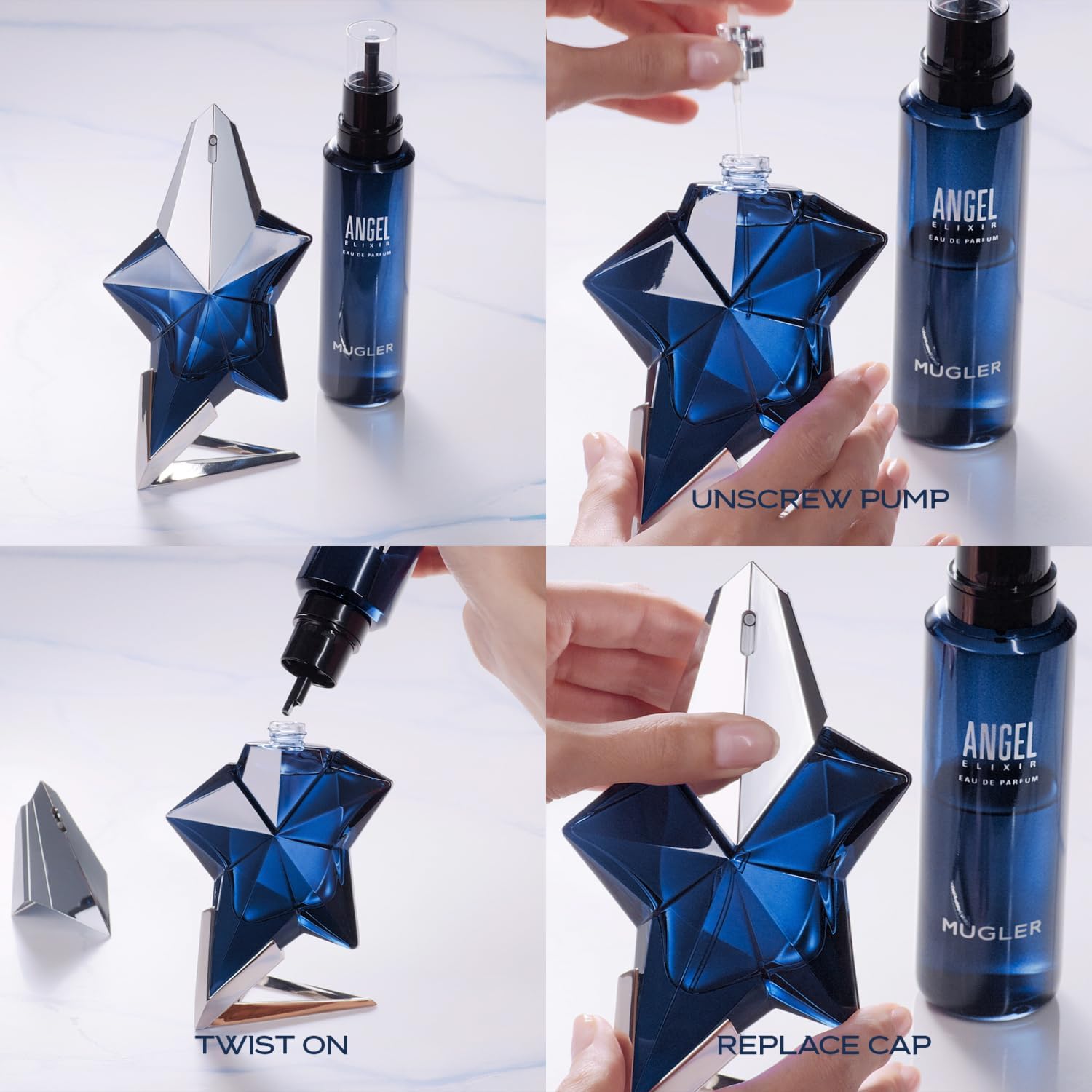 Mugler Angel Elixir Eau de Parfum for Women - Floral Woody Fragrance with Sandalwood, Amber & Vanilla - 1.6oz Refillable Perfume & 3.3oz Refill Bundle - Perfect for Date Nights, Special Occasions & Daily Wear