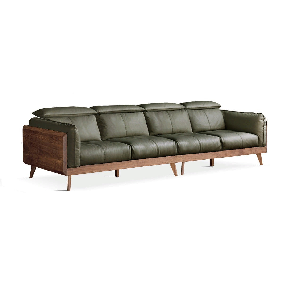 Premium Black Walnut & Ash Solid Wood Genuine Leather Down Sofa - Luxury Handcrafted Couch for Living Room, Lounge & Office Comfort