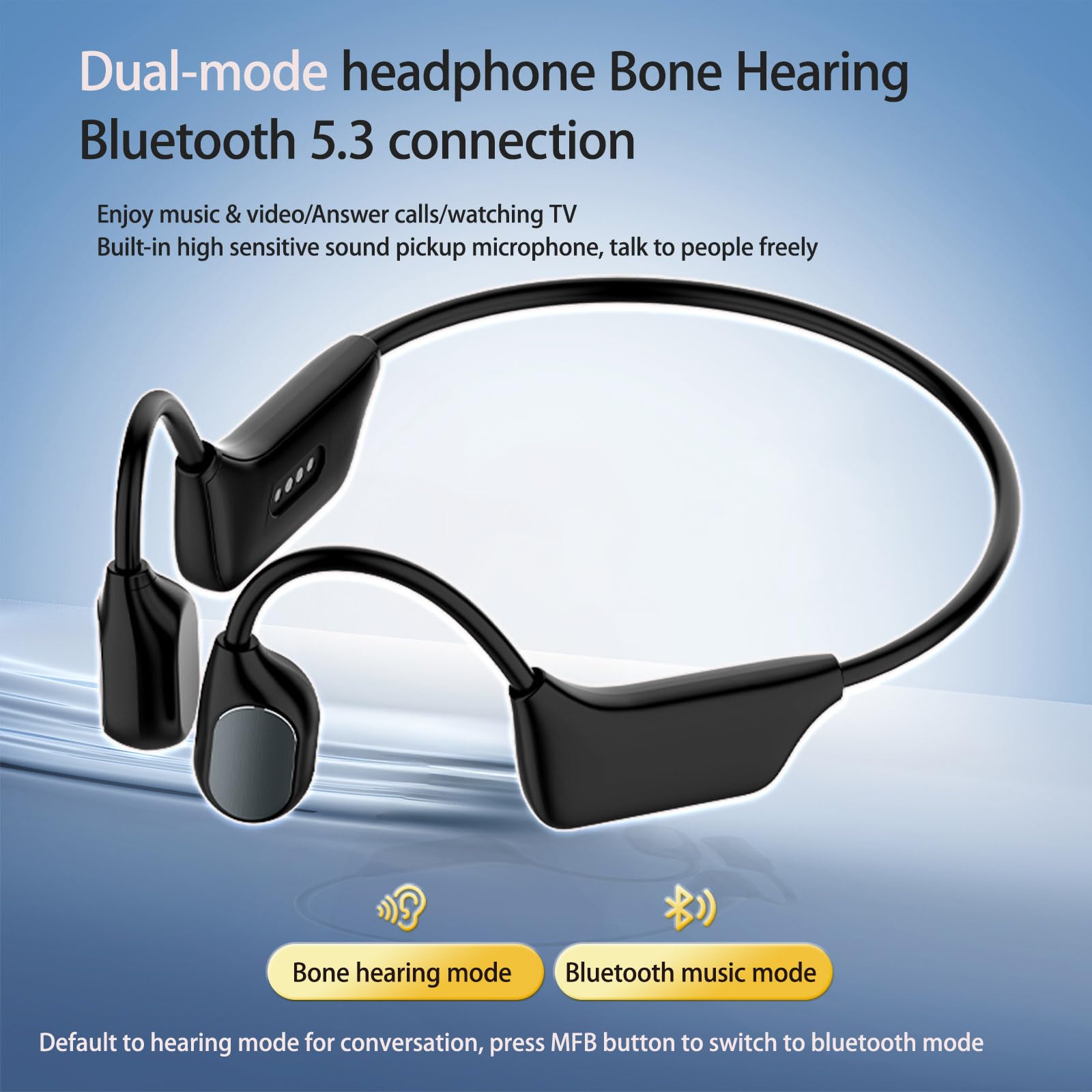 Wireless Bone Conduction Headphones for Hearing Impaired - Open Ear Bluetooth Headset with HD Microphone | Hearing Aid Assist for Seniors & Clear Conversations | Perfect for TV Watching, Phone Calls & Outdoor Activities