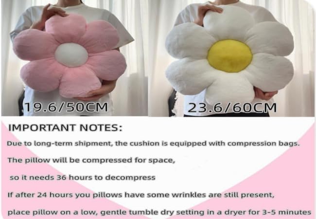 15.7 Inch Daisy Flower Shaped Throw Pillow - Green Decorative Floor Cushion for Sofa, Couch & Bed | Soft Home Decor Accent Pillow for Living Room, Nursery & Outdoor Use