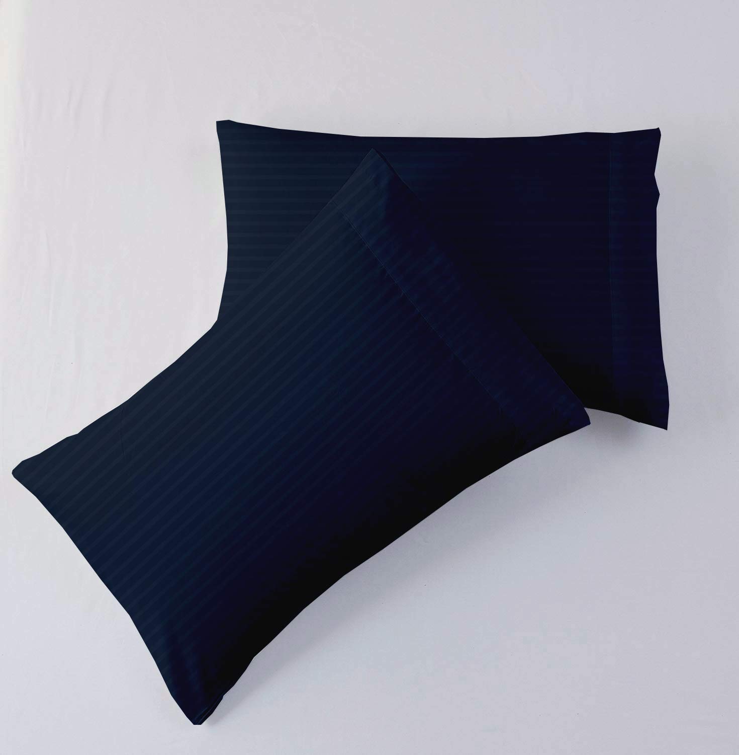 Luxury 100% Cotton 4-Piece Twin Sheet Set - Soft Navy Blue Striped Bed Sheets with Deep Pockets (Fits Up to 16