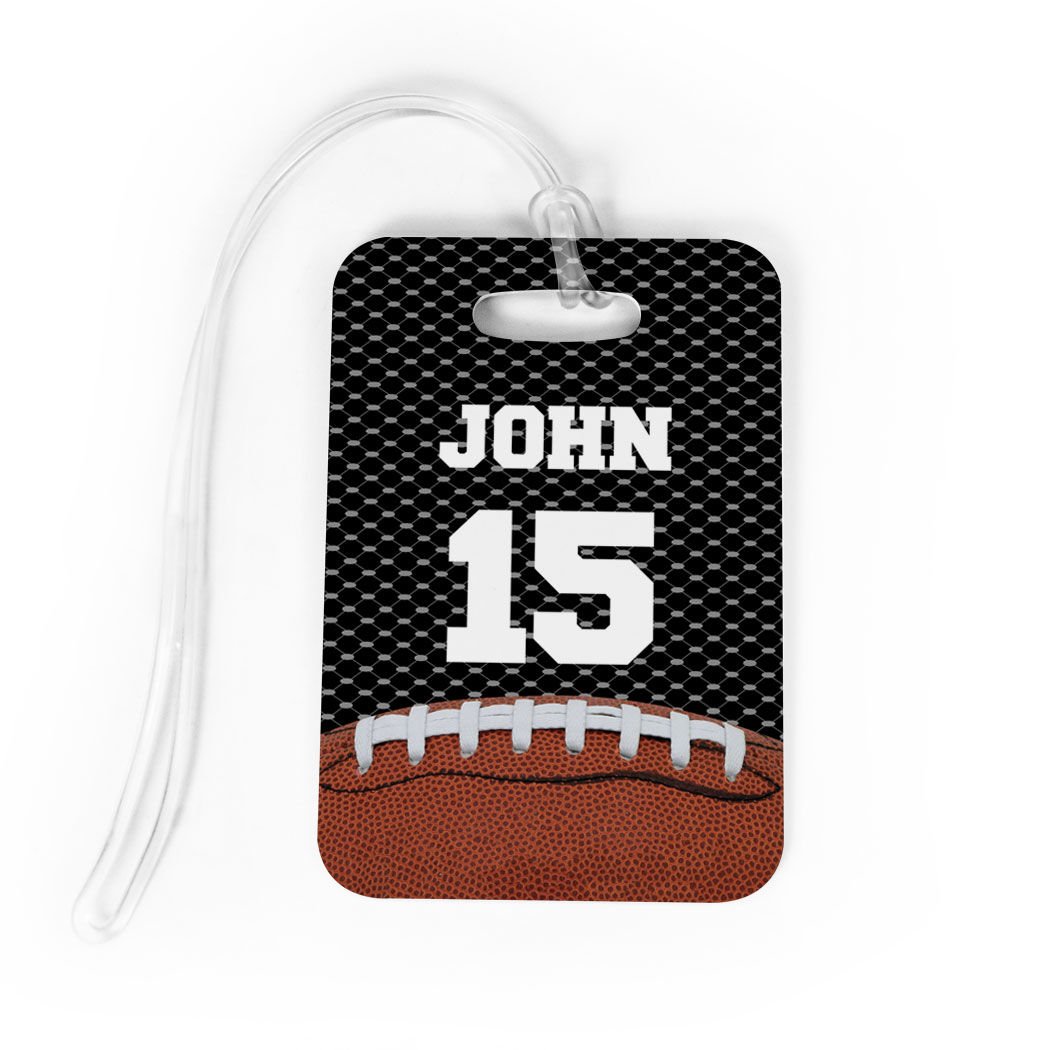 Personalized Football Luggage Tag with Name & Number - Custom Sports Bag Tag for Travel Accessories - Assorted Colors - Perfect for NFL Fans, Team Travel & Game Day Gear Identification