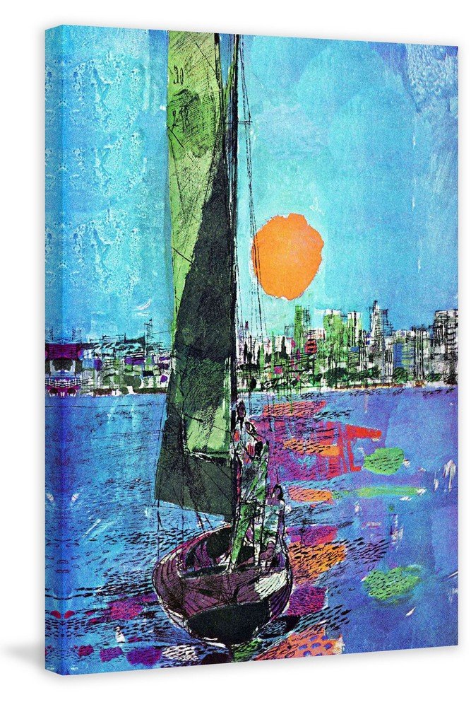 Vintage Travel Blue Sky Canvas Wall Art - 12x18 Inches Framed Ready to Hang, Perfect for Living Room, Bedroom & Office Decor