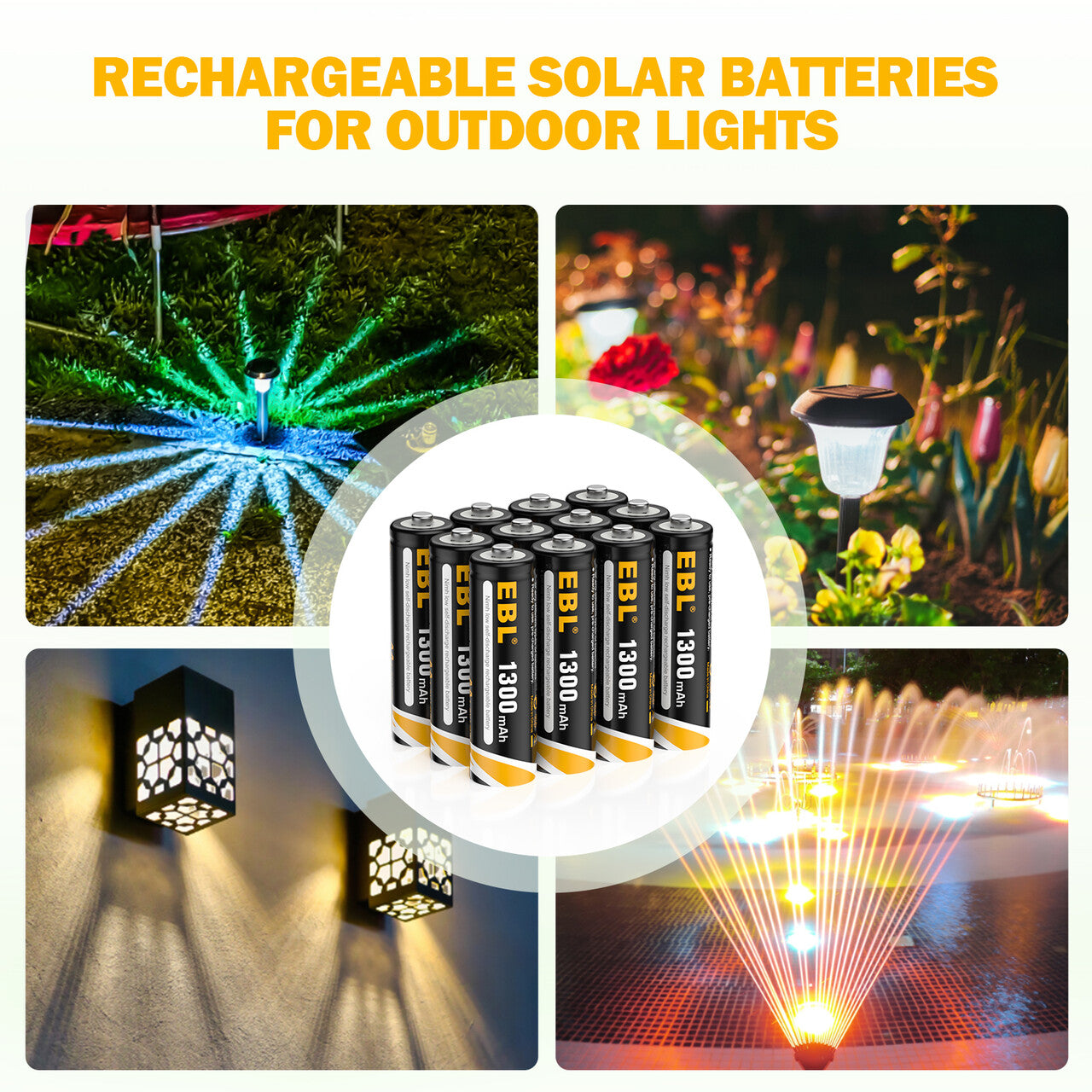 EBL AA Rechargeable Batteries 8 Pack - 2800mAh High Capacity NiMH Batteries for Solar Lights, Outdoor Garden Lights, Flashlights & Electronic Devices - Long Lasting Power Supply