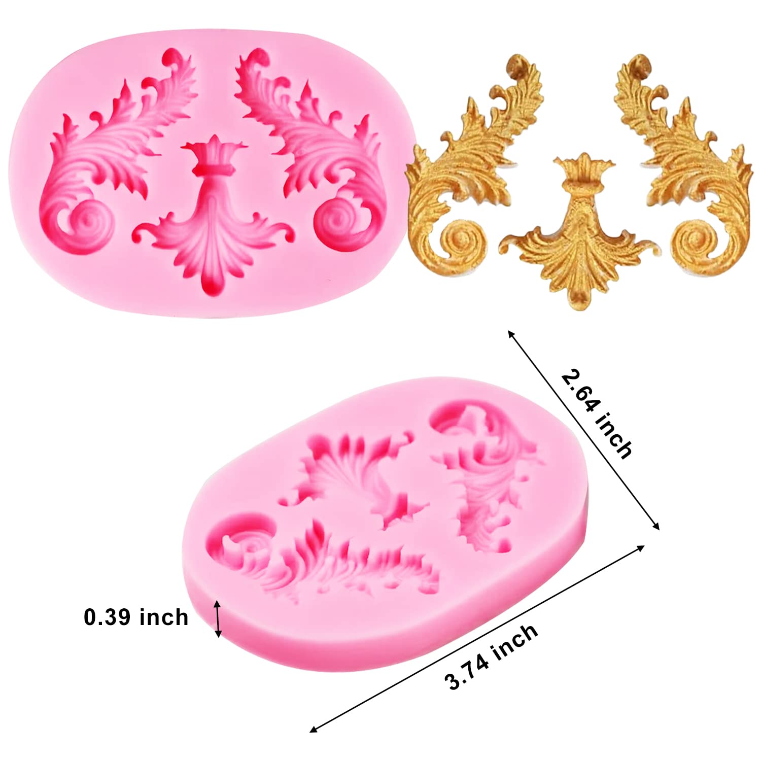 AIMEIKI 3D Baroque Silicone Fondant Molds - 3 Pack Scroll Border Lace Molds for Cake Decorating, Gum Paste, Chocolate & Candy Making - Perfect for Birthday, Wedding, Party & DIY Baking Projects
