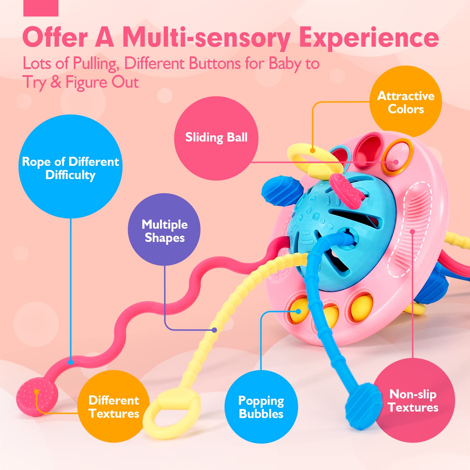 Hahaland Pull String Toy - Montessori Sensory Toys for Toddlers 1-3 Years Old, Airplane Travel Toys for Baby Girls & Boys Age 1-2, Stocking Stuffers & Birthday Gifts - Perfect for Early Learning, Fine Motor Skills Development & Airplane Travel Entertainment