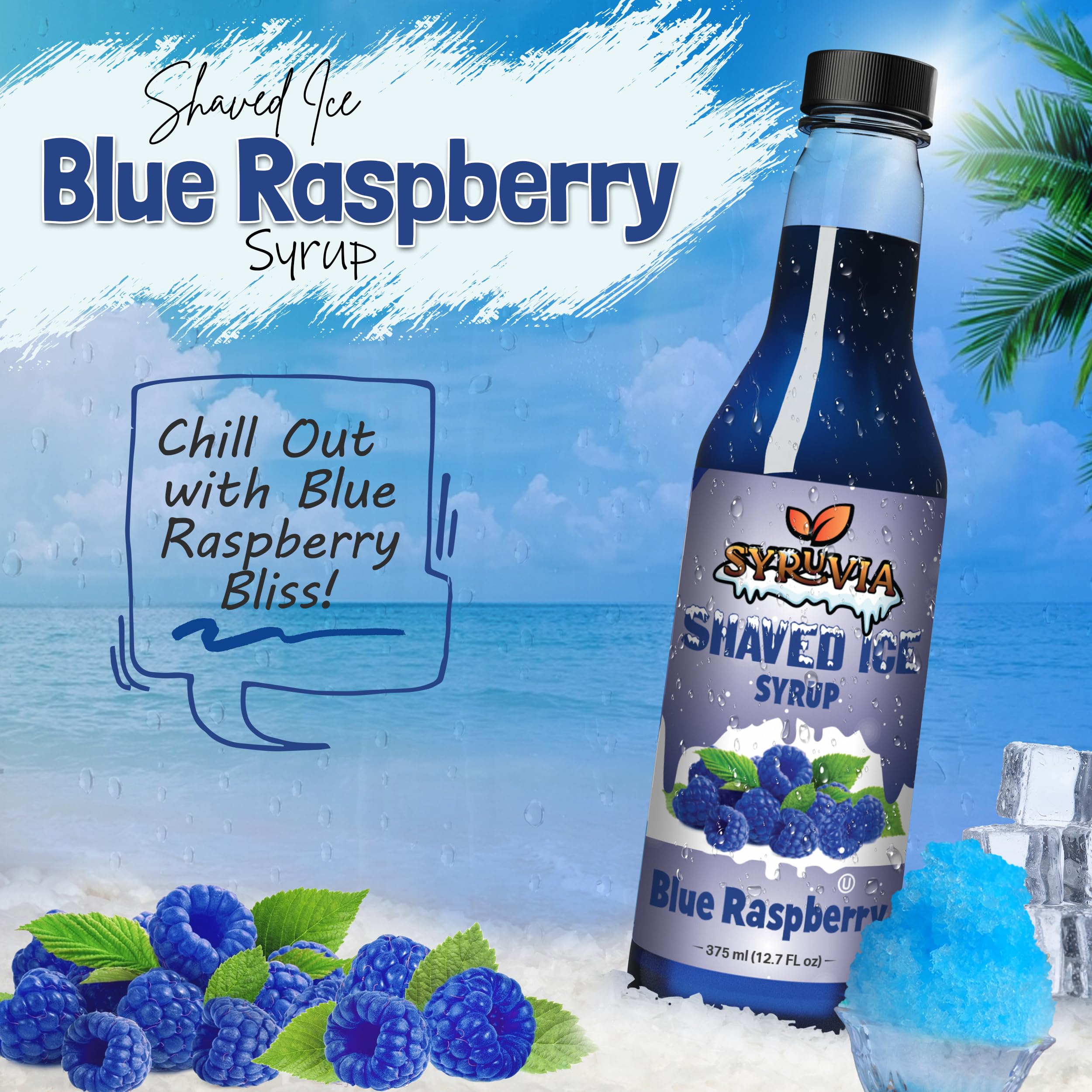Blue Raspberry Snow Cone Syrup 12.7oz - Kosher, Dairy-Free Flavoring for Shaved Ice, Slushies, Italian Soda & Popsicles - Perfect for Summer Parties, Carnival Treats & Kids' Snacks
