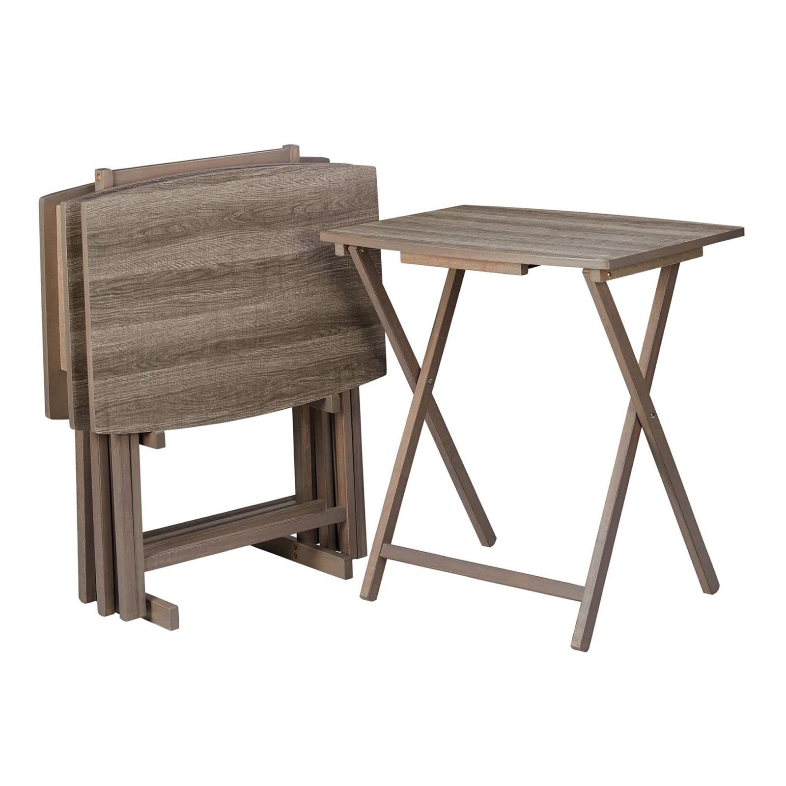 5-Piece Alex Solid Wood Walnut Foldable Snack Table Set - 25.75