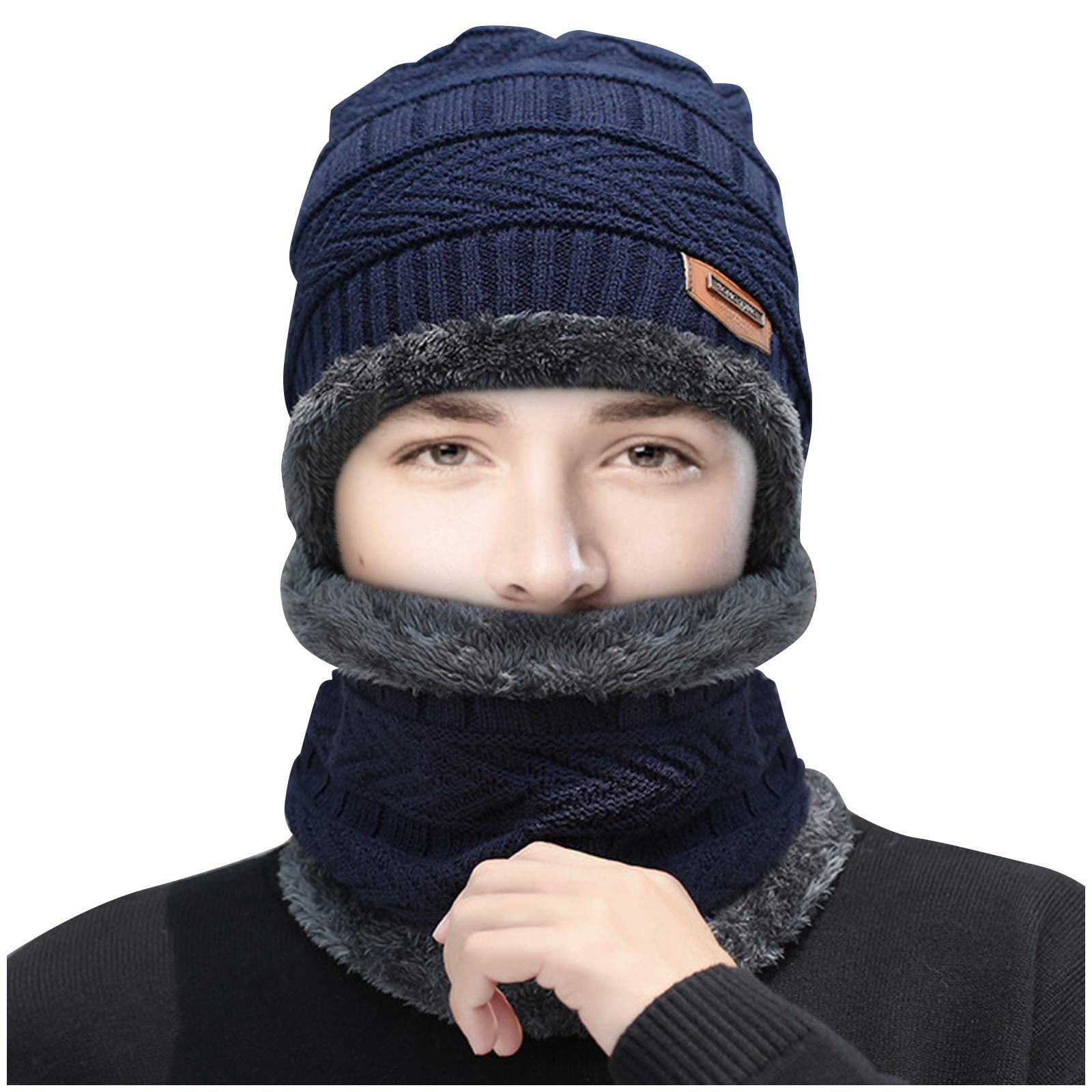 BCDlily Winter Warm Beanie Hat & Scarf Set for Men and Women - Thick Fleece Lined Knit Skull Cap with Neck Warmer - Perfect for Skiing, Snowboarding and Cold Weather Outdoor Activities