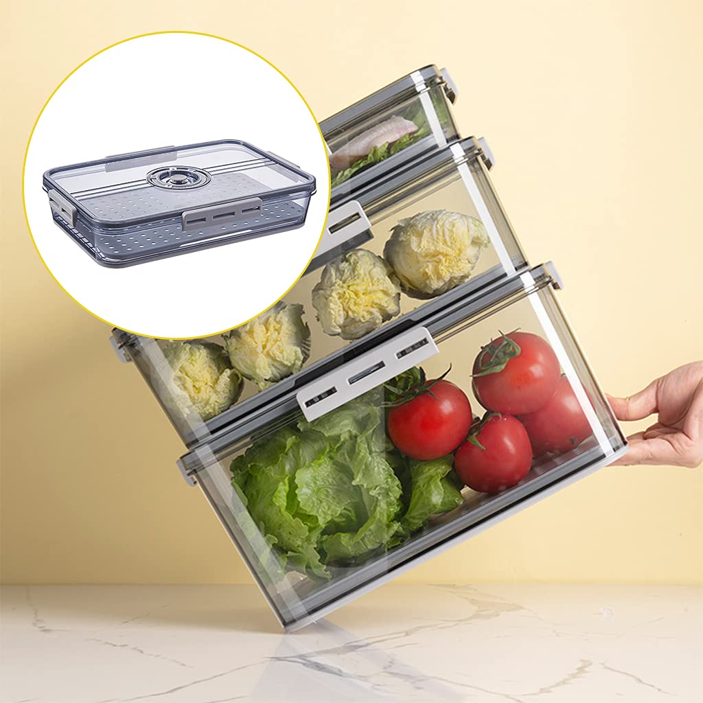 Clear Airtight Food Storage Containers for Freezer & Refrigerator - BPA-Free Plastic Organizer Box for Fruits, Vegetables, Meal Prep (32.5x22.5x6.3cm, Gray) | Perfect for Kitchen Pantry Organization & Leftover Storage