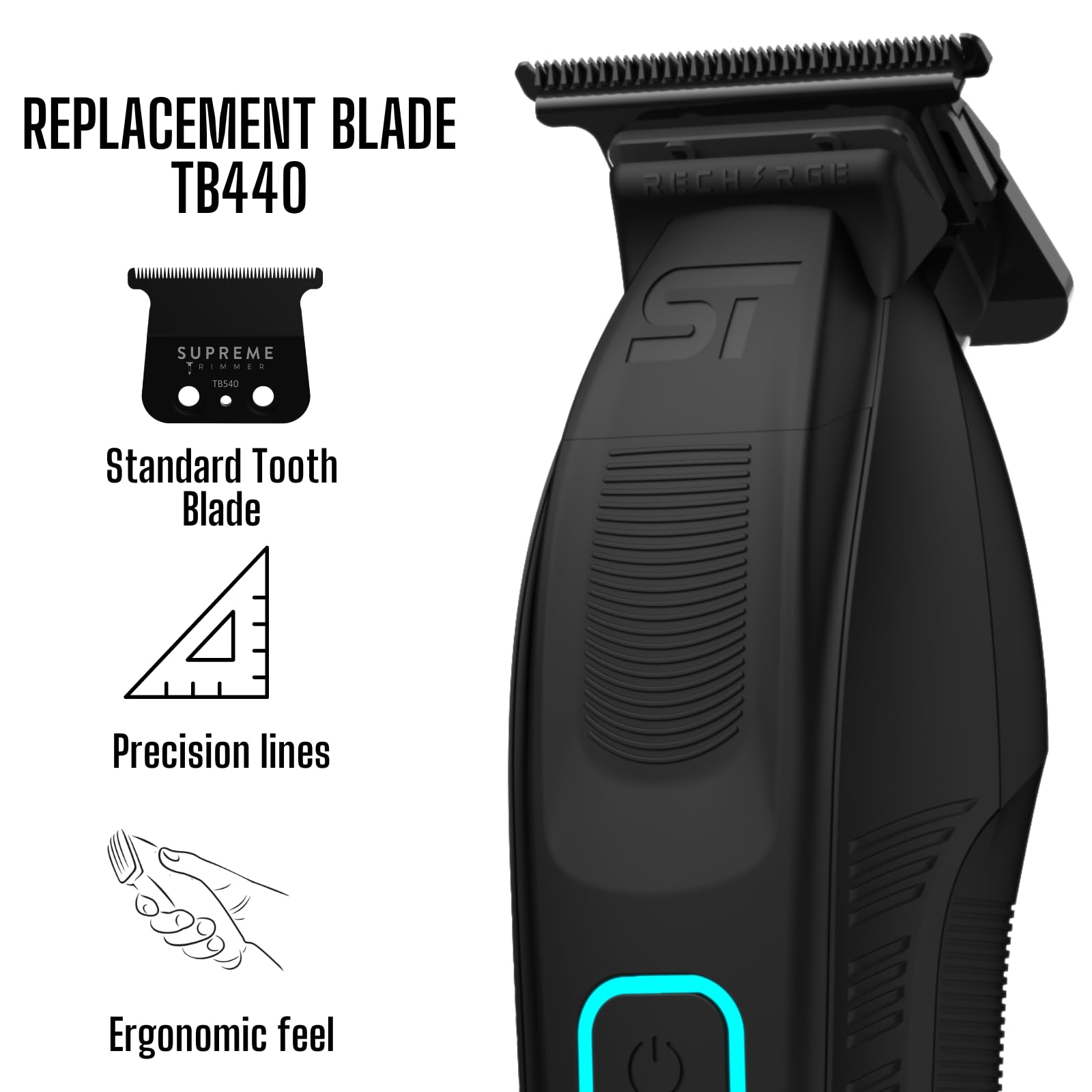 Supreme ST777 Professional Rechargeable Zero Gap Hair Trimmer for Barbers - 7500 RPM High Power, Removable Lithium Battery, Smart USB Charging Stand with Phone Charger (iPhone/Android Compatible) - Perfect for Salon, Home Haircuts & Beard Grooming - Matte Black
