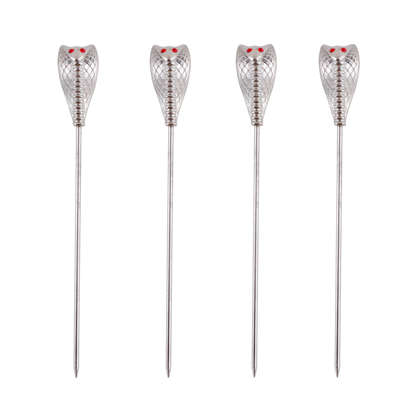 BarConic® Cobra Cocktail Picks - Set of 4 Stainless Steel Drink Garnish Skewers for Martini, Olive, Fruit & Cocktail Decorations - Perfect for Home Bars, Parties & Mixology Enthusiasts