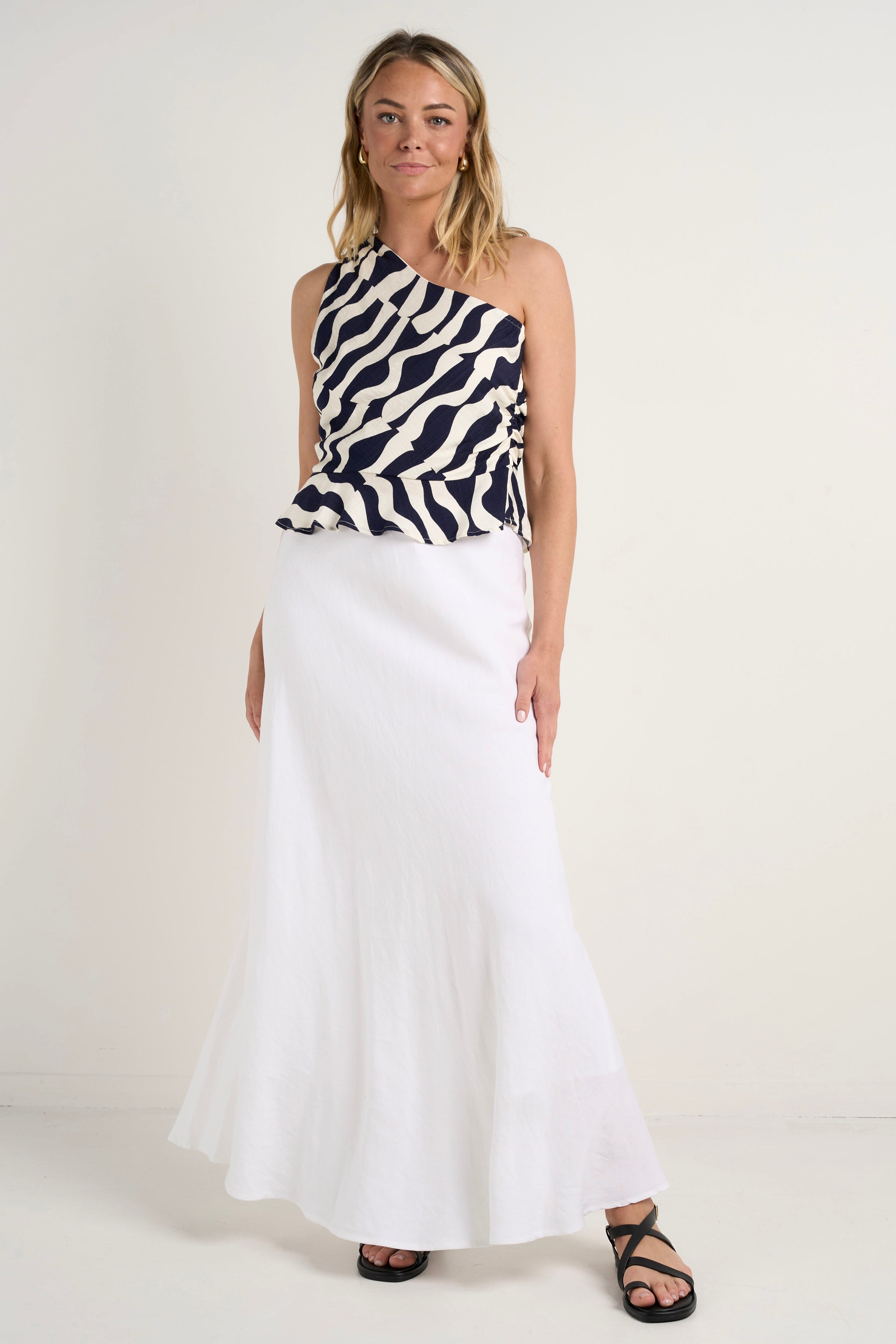 Stylish Fiction Ink Geo Wave One Shoulder Top for Women | Trendy Asymmetrical Blouse | Perfect for Parties, Date Nights & Summer Outfits