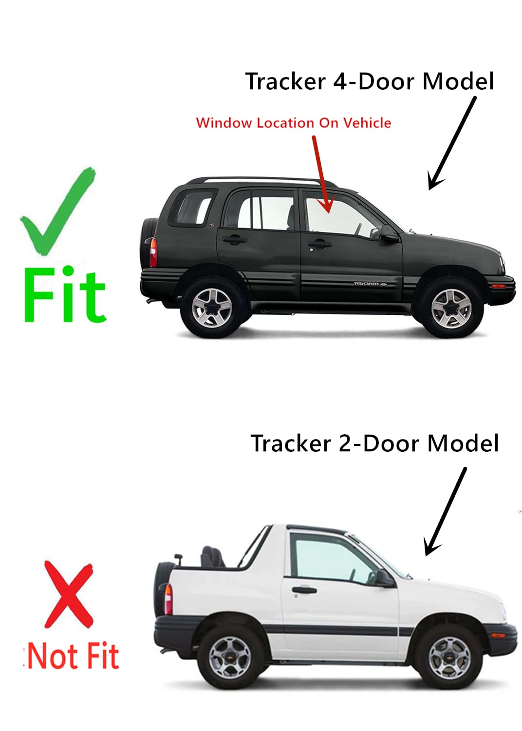 Chevrolet Tracker 1999-2005 Right Side Front Door Window Glass Replacement - Perfect Fit for 4-Door Models | Ideal for Auto Glass Repair & Replacement Shops