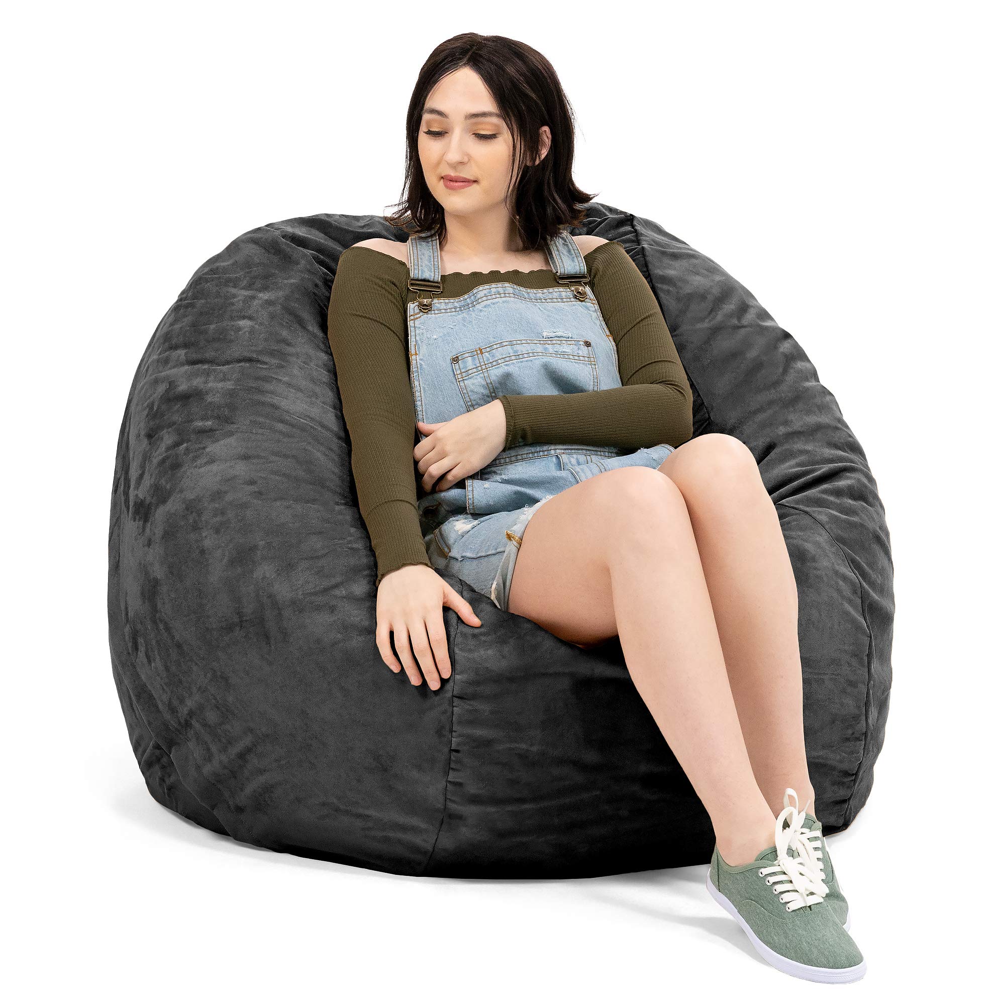 Jaxx Classic Saxx 4 ft Black Microsuede Bean Bag Chair - Ultra Soft & Comfortable for Living Room, Bedroom, Game Room & Dorm Decor