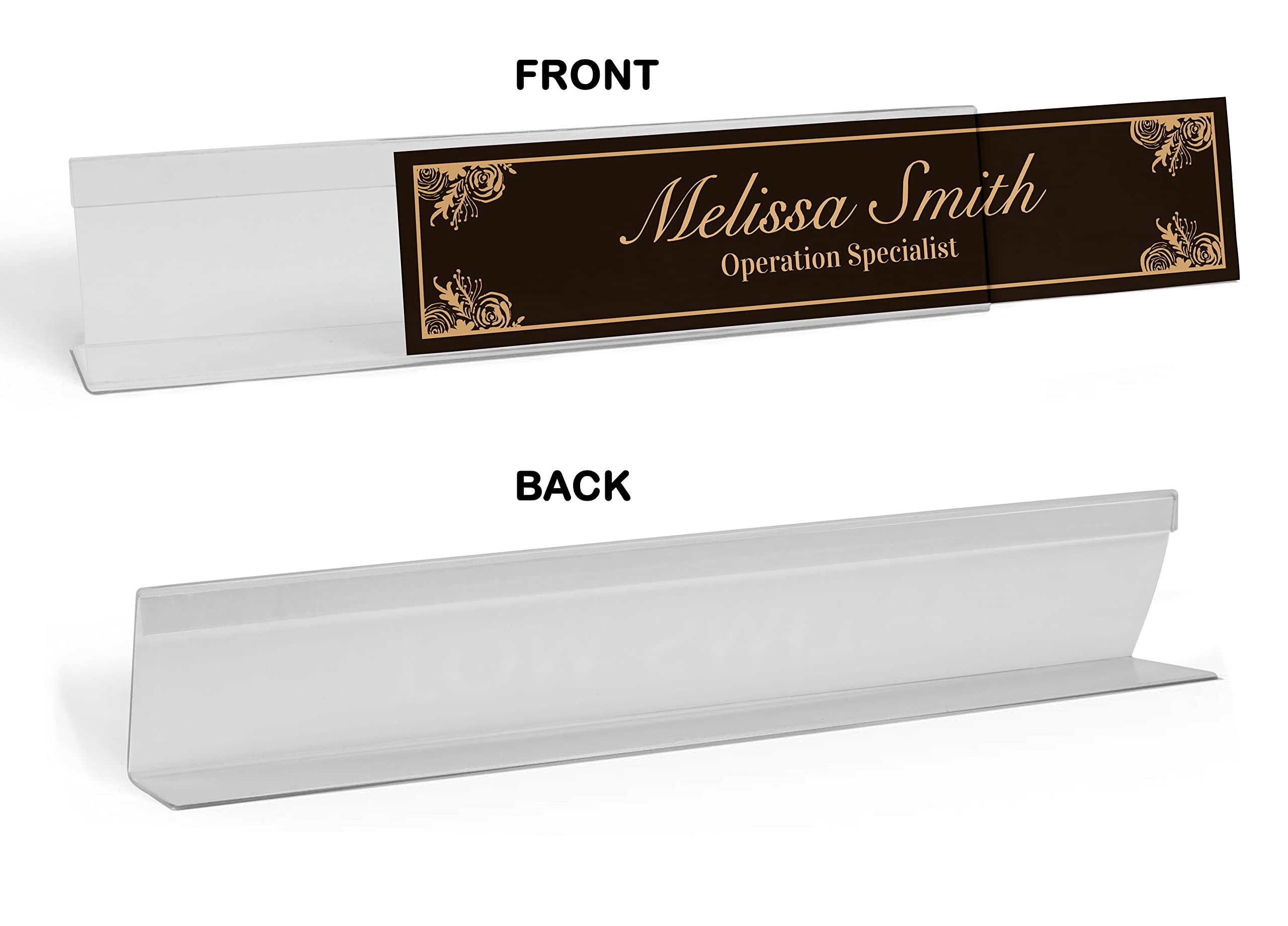 Custom Acrylic Office Desk Name Plate - Personalized 2x8 Inches with Pretty Border - Perfect for Corporate Gifts, Workstations & Home Office Decor