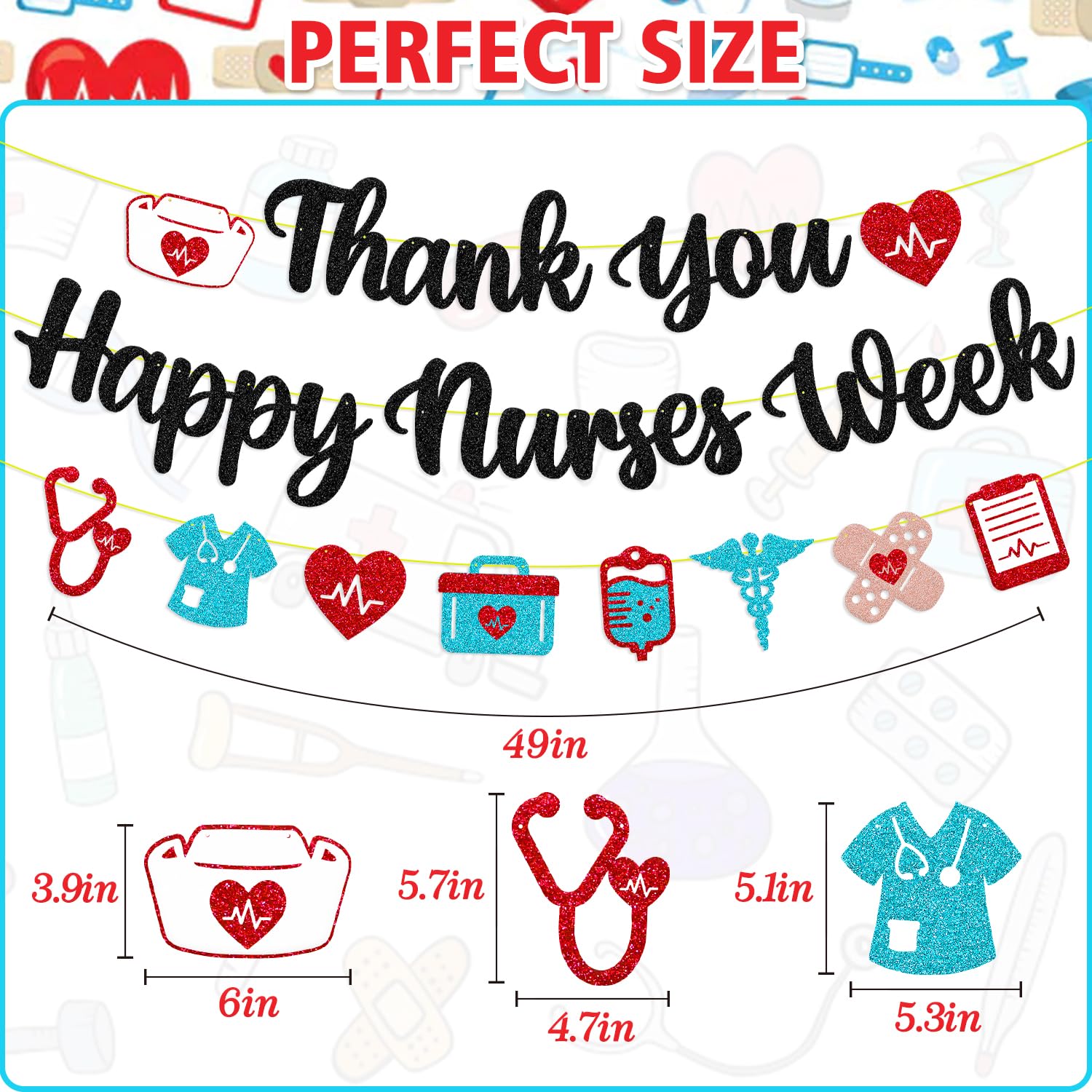 Happy Nurses Week Banner - Certified Nursing Assistant Week Decorations - Nurse Appreciation Backdrop with Black Glitter - Perfect for Hospitals, Clinics & Nursing Schools Celebrations
