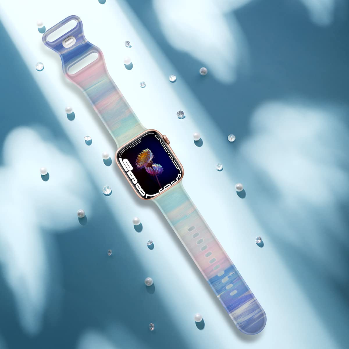 Clear Silicone Apple Watch Bands 38mm 40mm 41mm 42mm 44mm 45mm - Compatible with iWatch SE & Series 8/7/6/5/4/3/2/1 - Fade-Resistant Printed Pattern Strap for Women & Men - Perfect for Workouts, Swimming & Everyday Wear