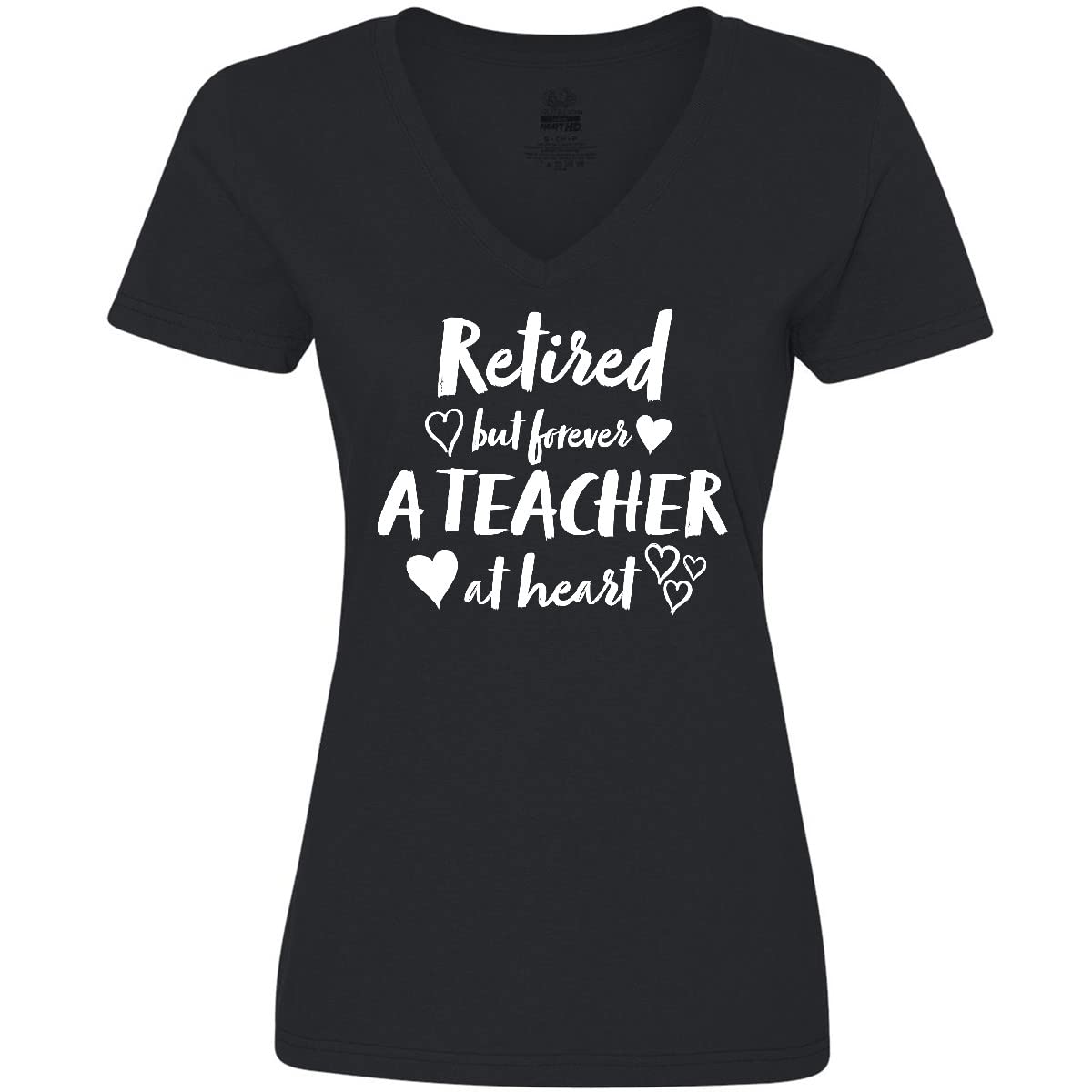 Inktastic Retired But Forever a Teacher at Heart Women's V-Neck T-Shirt - Comfortable Cotton Tee for Retired Educators, Casual Wear & Gift Ideas
