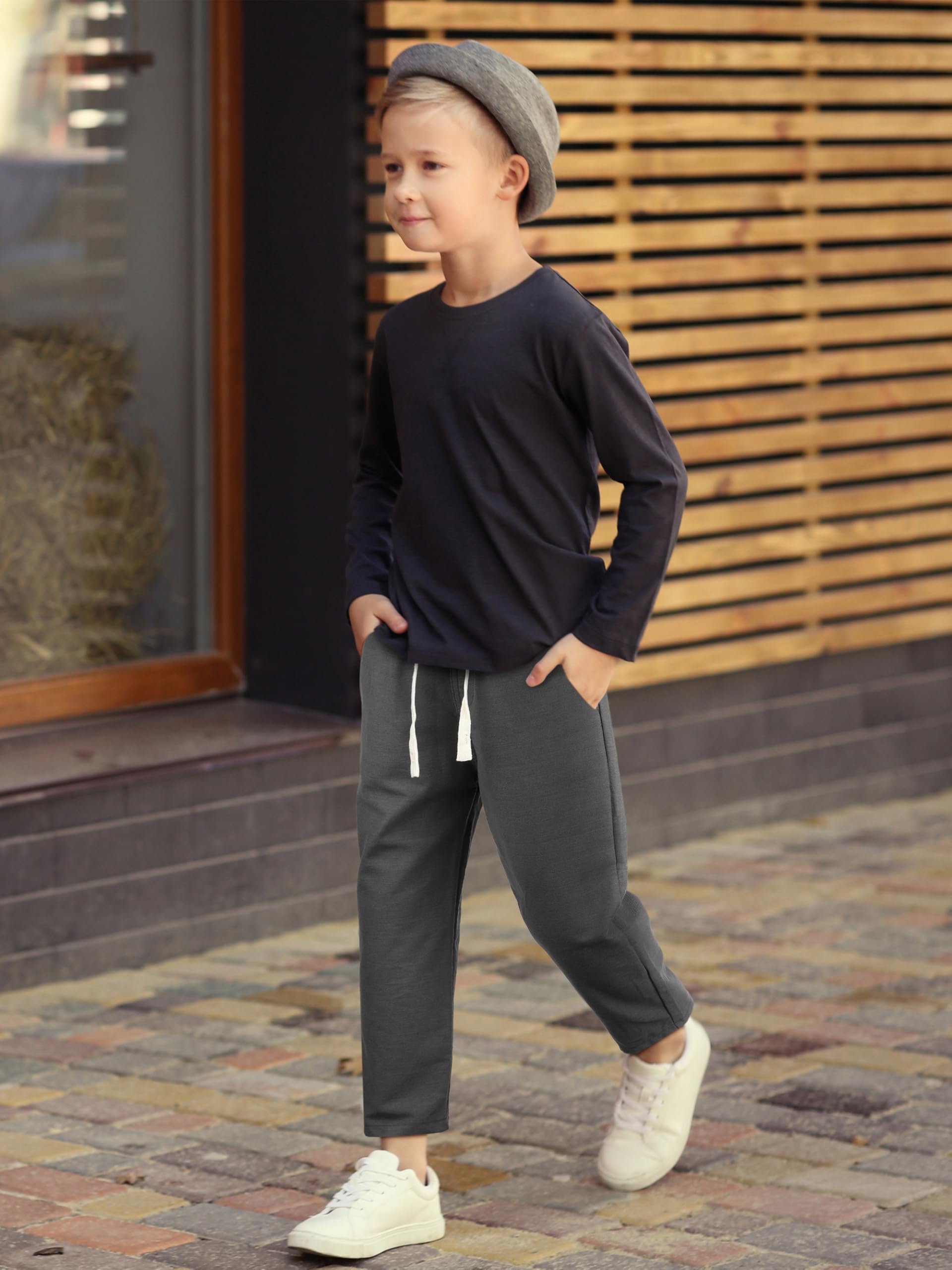 Resinta 3-Pack Boys' Cotton Pull-On Pants with Drawstring - Comfortable Uniform Pants for Toddlers & Kids - Perfect for School, Playtime & Everyday Wear