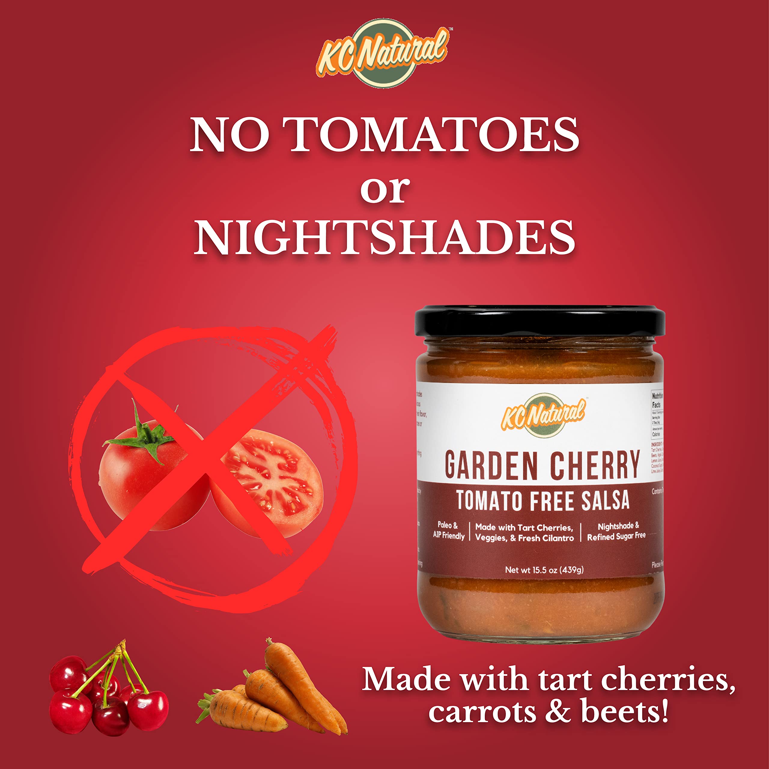 Organic Garden Cherry Salsa - No Tomato, Gluten-Free, Vegan - 3 Pack | Perfect for Chips, Tacos & Healthy Snacking
