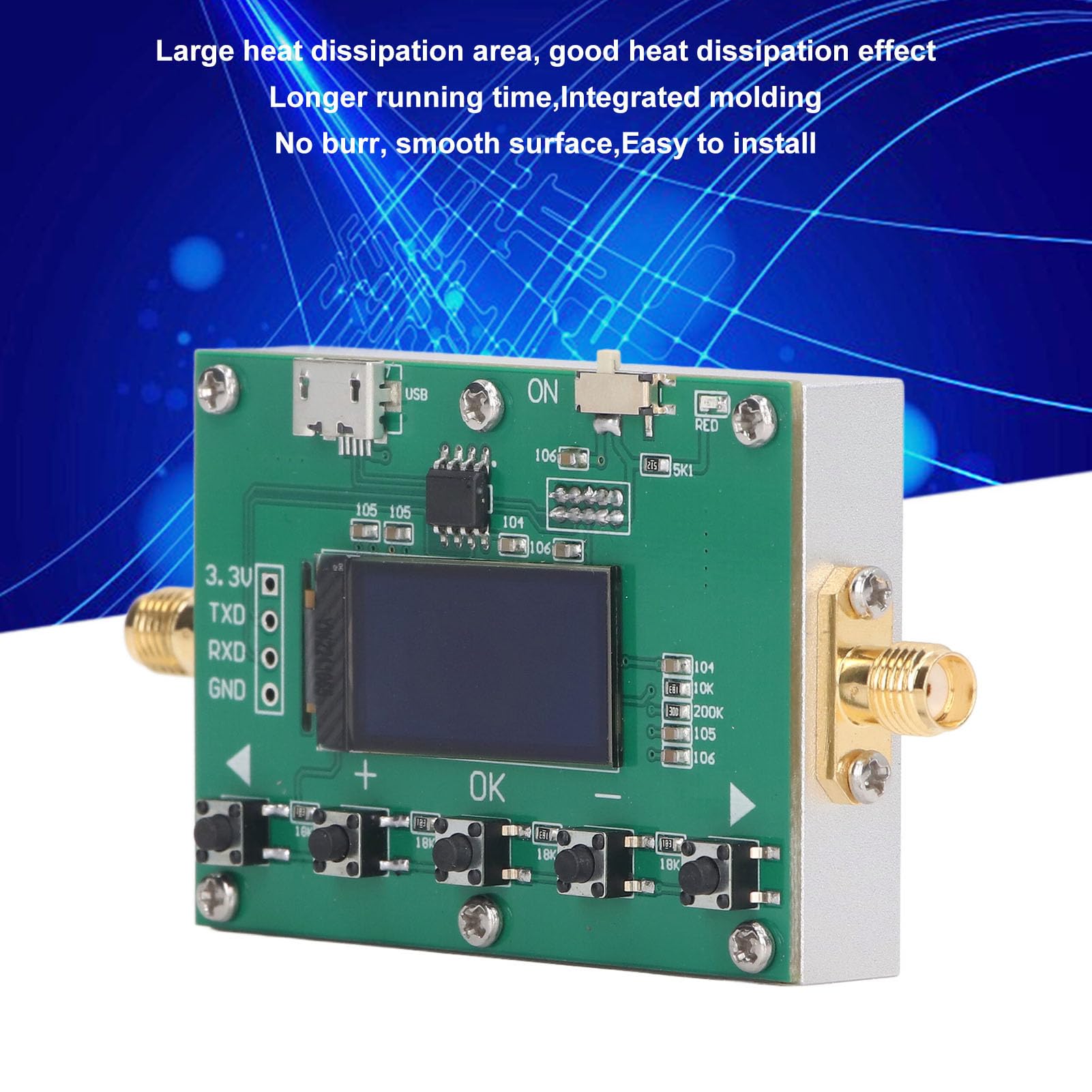 6GHz 30dB Programmable RF Digital Attenuator Module with 0.25dB Step & OLED Display - Compact Aluminum CNC Case for Lab Testing, Signal Conditioning & Wireless Communication Systems