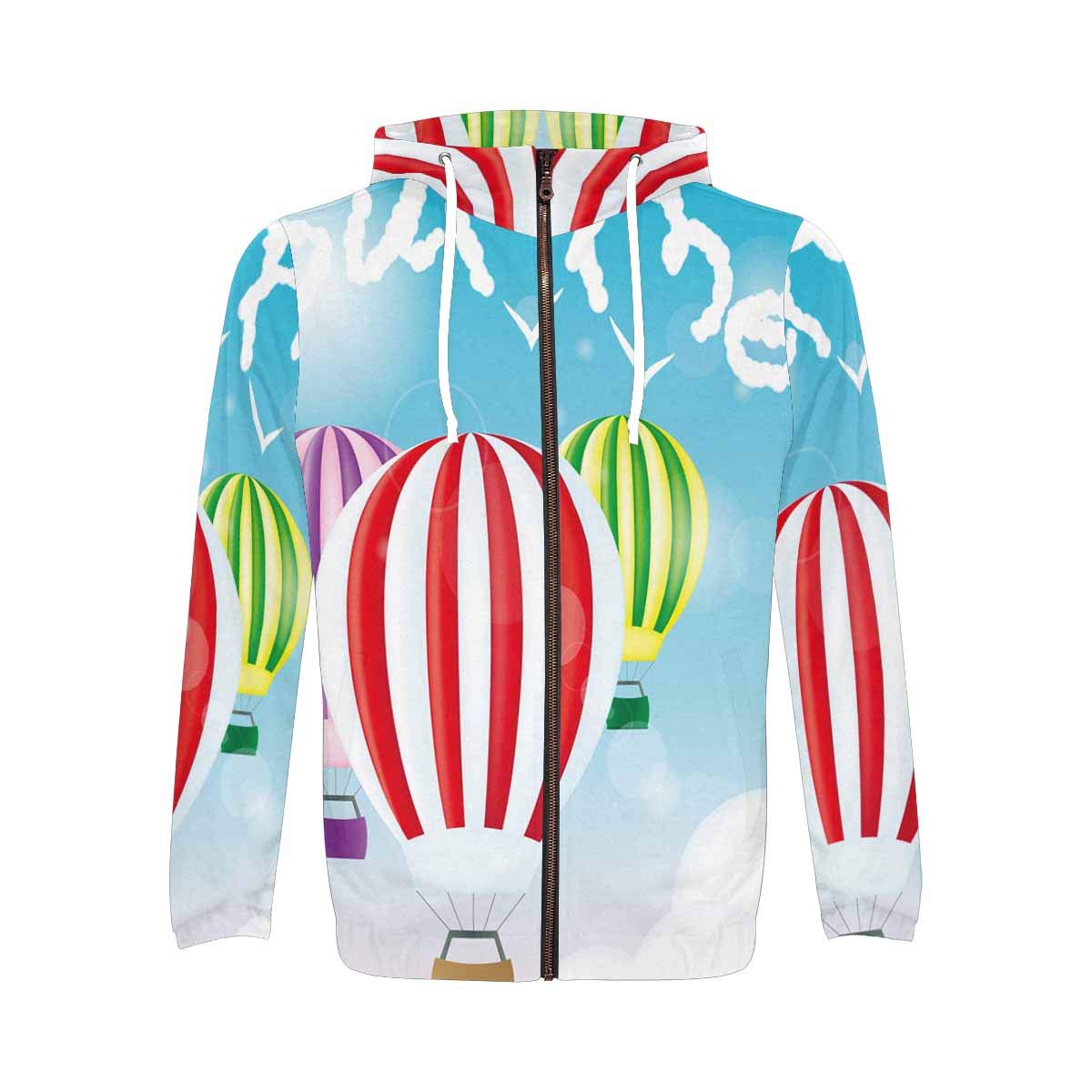 **InterestPrint Men's Full Zip Hoodie - Balloons & Clouds Sky Design, Casual Streetwear for Everyday Comfort | Perfect for Outdoor Activities & Relaxation**