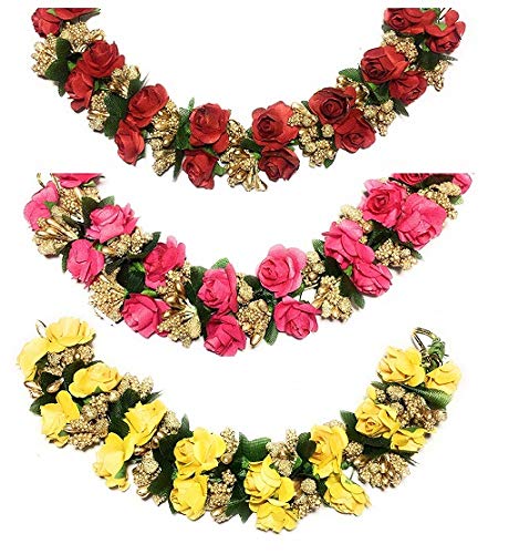 Aainaa Artificial Hair Gajra Flowers - Bridal Hair Accessories for Women & Girls - Set of 3 Floral Hair Jewelry for Weddings, Parties & Special Occasions
