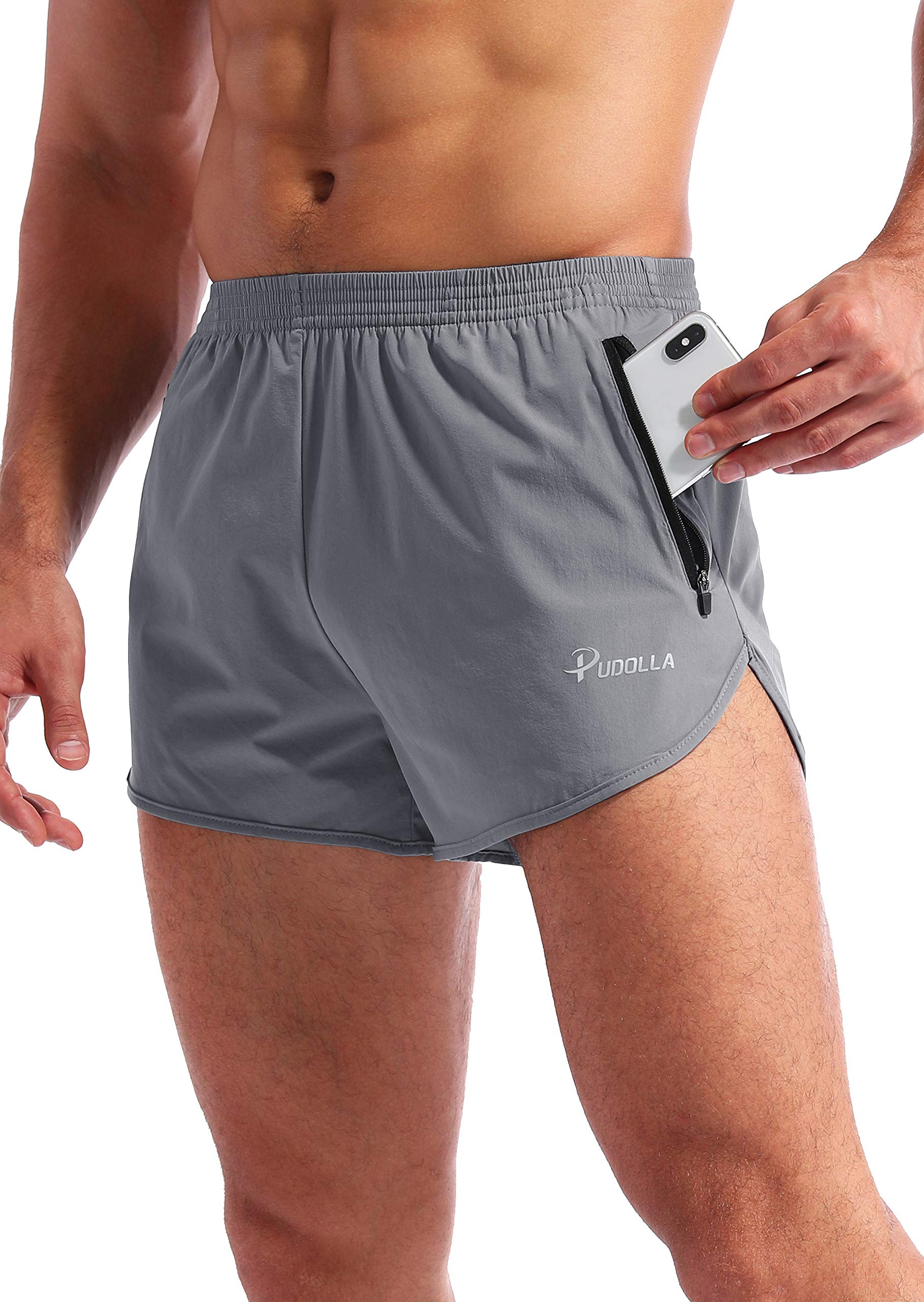 Pudolla Men's 3 Inch Running Shorts - Quick Dry Gym Workout Shorts with Zipper Pockets | Lightweight Athletic Shorts for Jogging, Training & Outdoor Sports