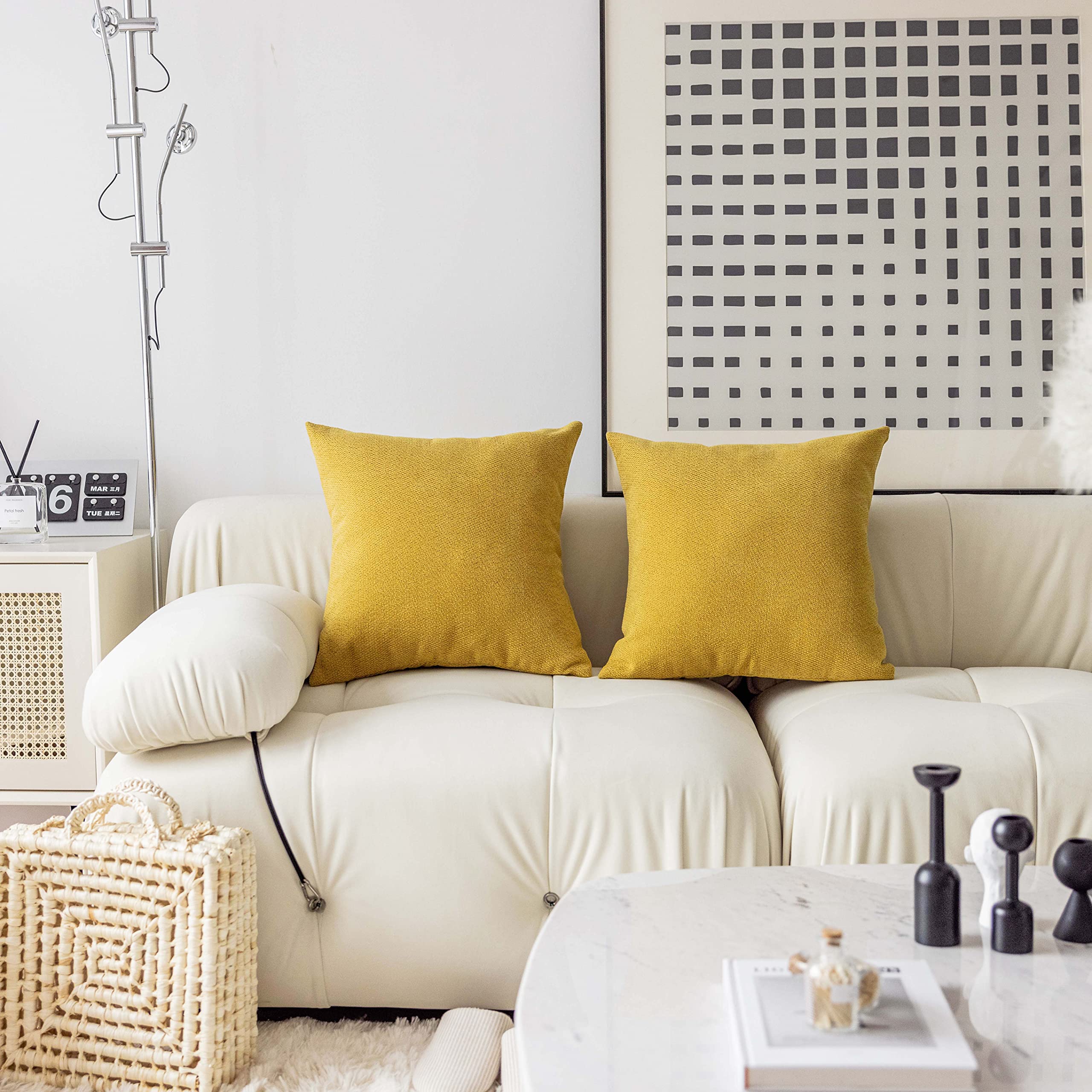 Premium Chenille Euro Pillow Covers 24x24 Inch (60 cm) - Soft Textured Decorative Pillow Shams for Living Room, Bedroom, Office & Patio - Set of 2 Yellow Cushion Covers - Easter & Home Decor Accent