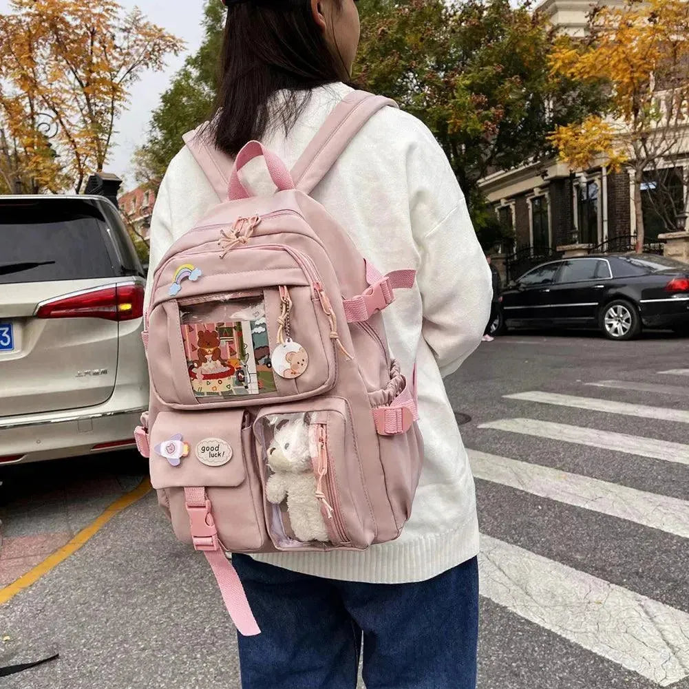 Cute Transparent Bear Backpack for School, Travel & Cosplay - Kawaii Animal Print Rucksack for Girls & Teens