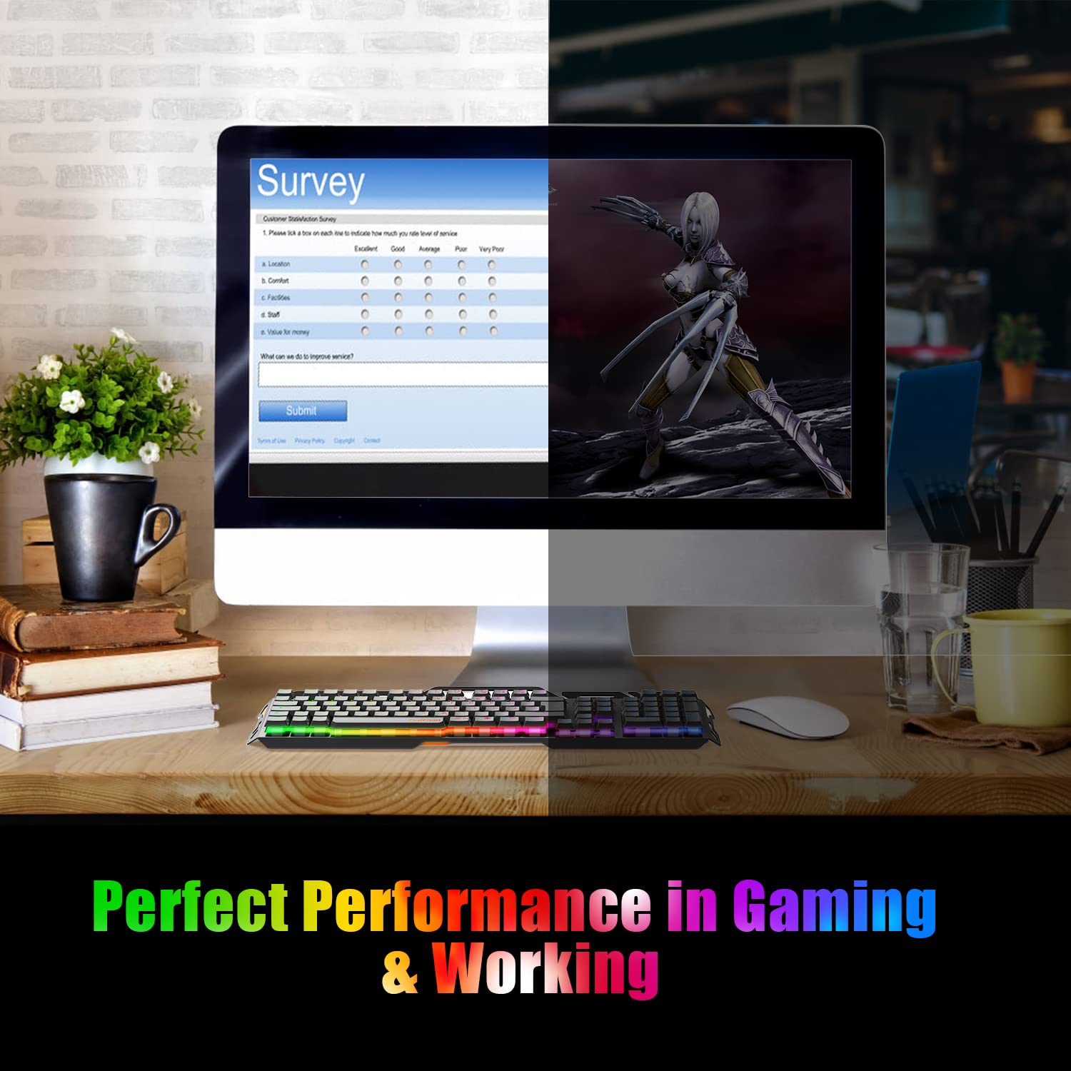 TedGem Wired Gaming Keyboard - All-Metal Panel, LED Backlit, Spill-Resistant, Designed for Windows Gamers, Perfect for Desktop Gaming and Office Use