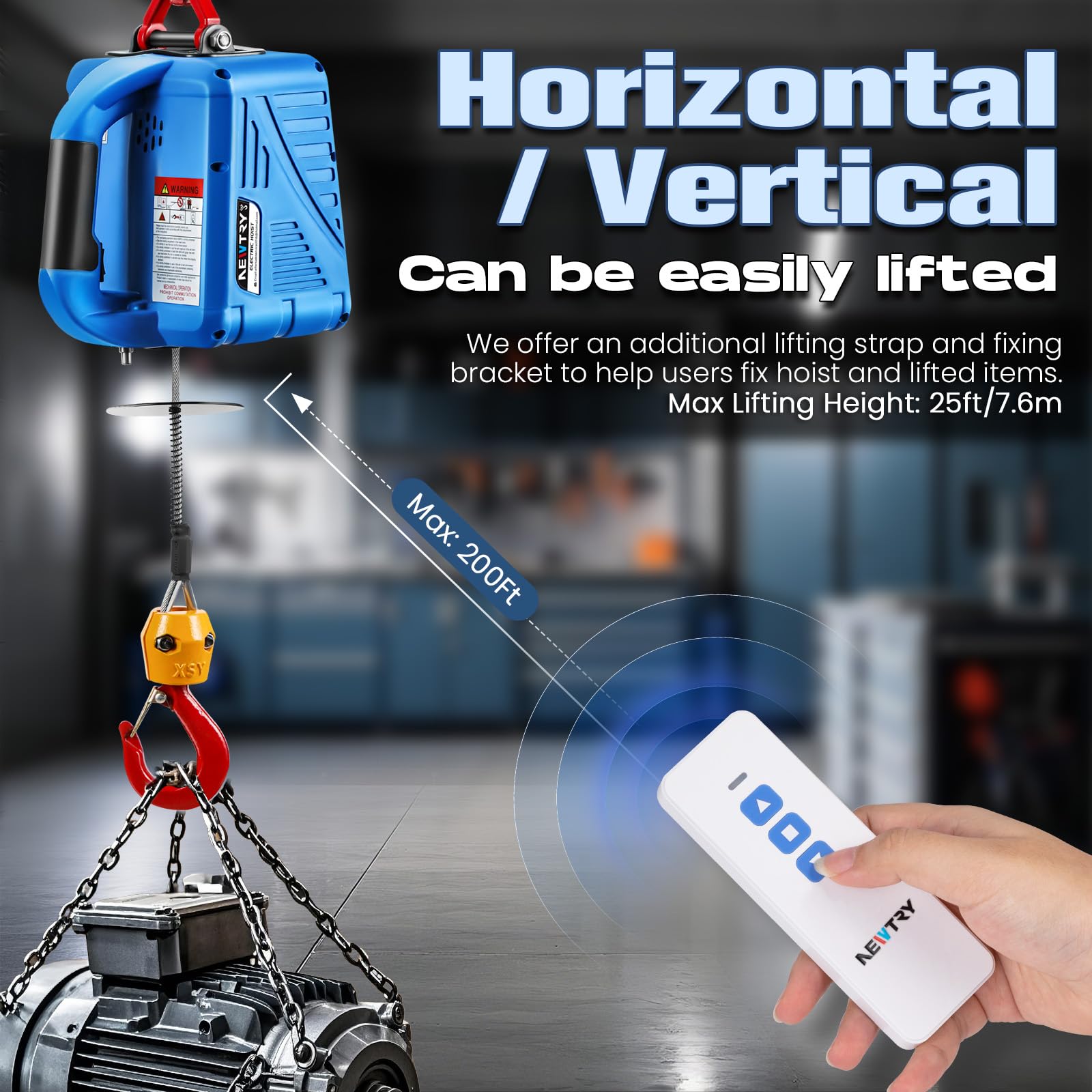 1100lbs Electric Hoist Winch with Wireless Remote Control - 110/120V Portable Power Hoist, 16ft/min Lifting Speed - Perfect for Garage, Workshop, Construction & Heavy Duty Lifting
