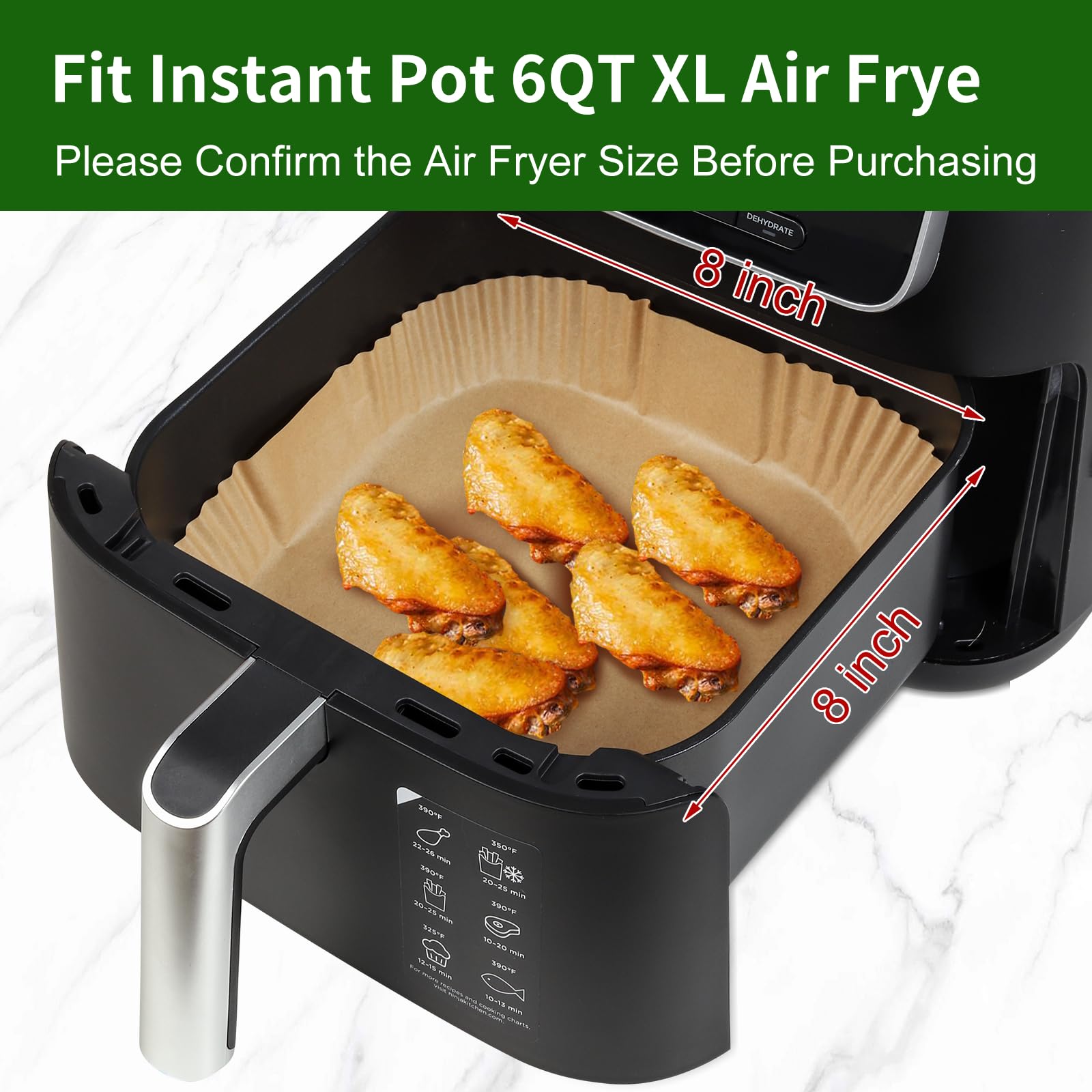 Disposable Air Fryer Liners for Instant Pot Vortex Plus 6QT XL - 100 Pack Non-Stick Parchment Paper Sheets - Perfect for Healthy Cooking, Roasting & Baking at Home