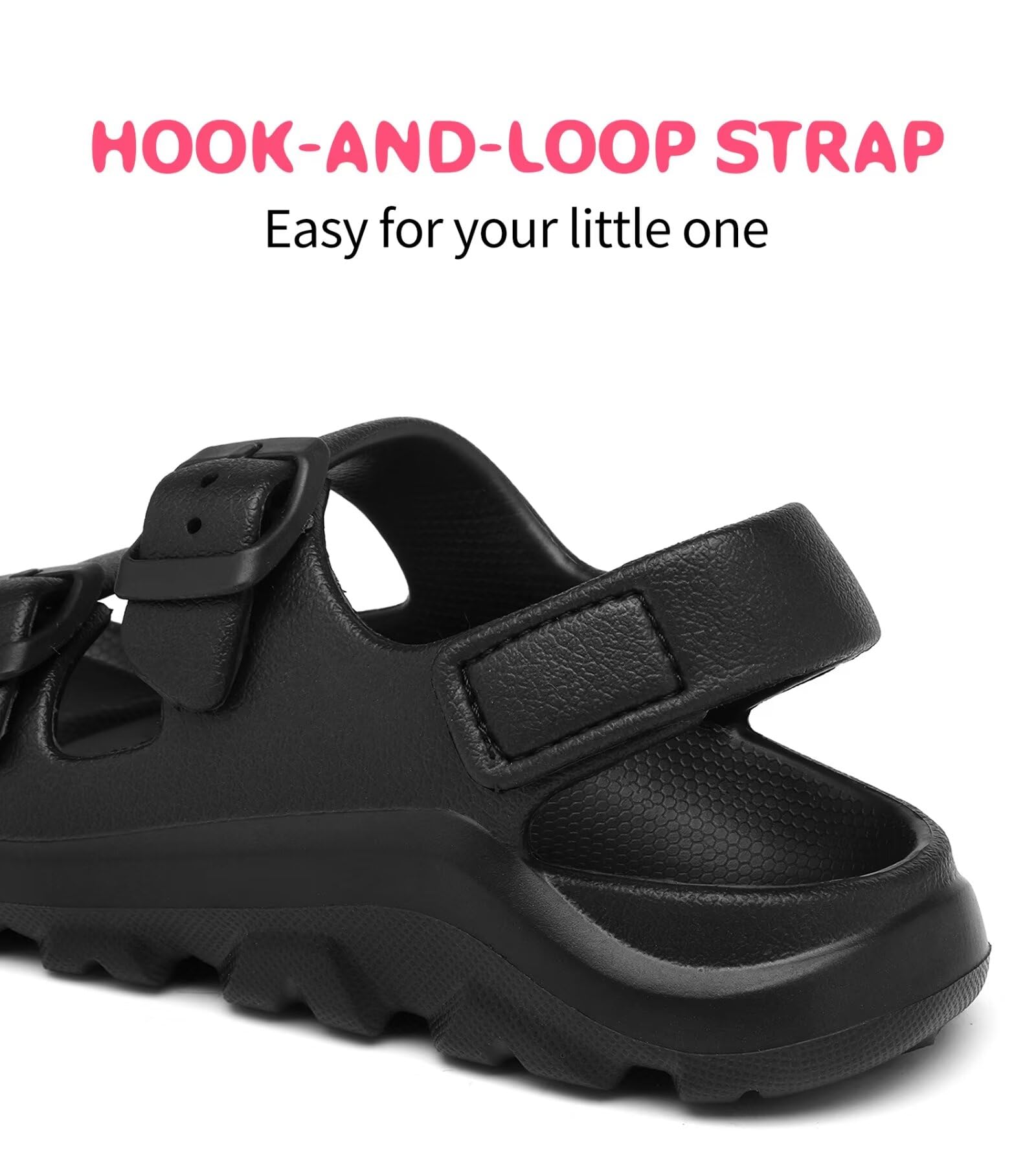 **Boys Girls Toddler & Little Kid Adjustable Water Sandals with Buckle & Hook Loop Back Strap - Comfortable Beach & Pool Shoes for Toddler 5 to Little Kid 12**