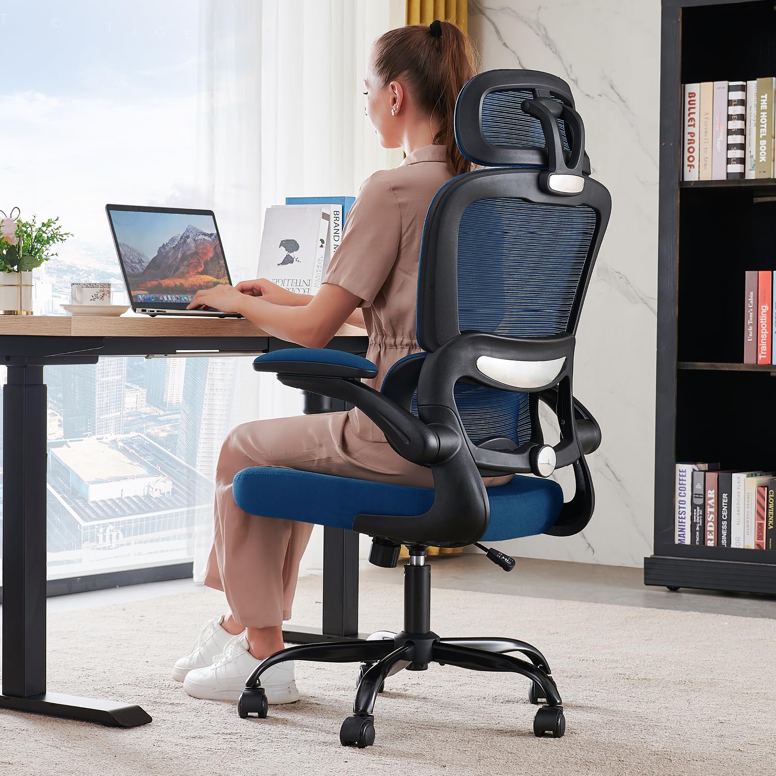Ergonomic Office Chair with Wheels - 330 LBS Capacity Mesh Desk Chair for Home & Gaming, High Back Support for Long Hours (Blue) - Perfect for Home Office, Gaming Setup & Workspaces
