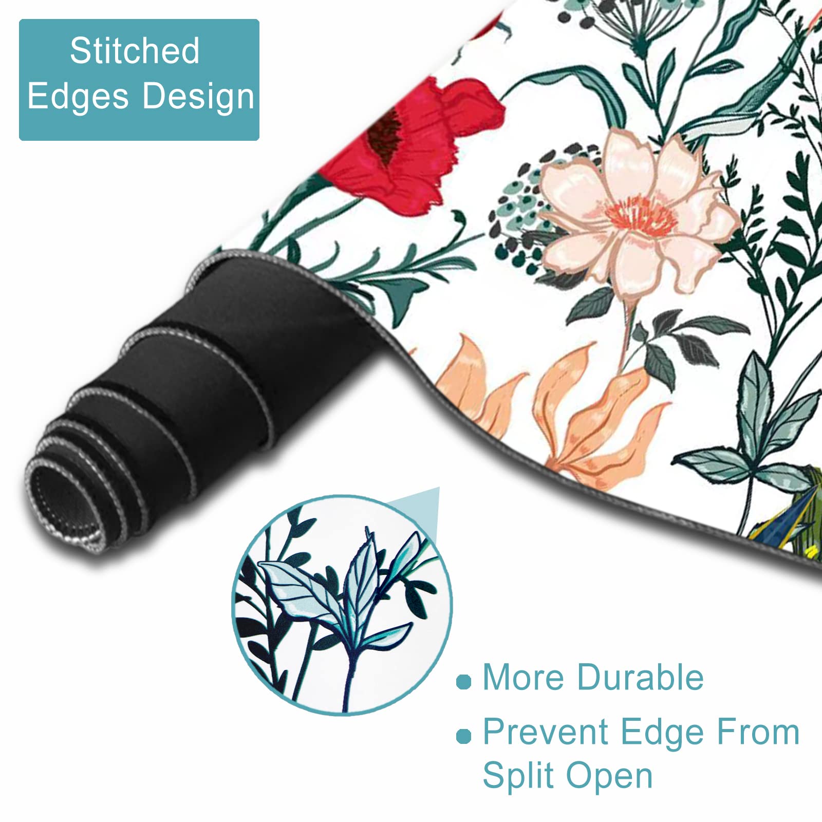 XXL Extended Gaming Mouse Pad Mat - 35.1x15.75 Inch Large Non-Slip Rubber Base Desk Mat for Computer, Laptop & Keyboard | Waterproof Stitched Edge Mousepad for Work, Office & Gaming | Summer Floral Design | Perfect for PC Setup, Esports & Home Office Workspace