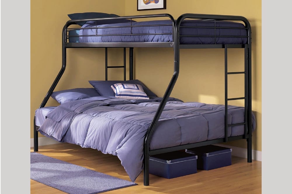 Sturdy Black Twin Over Double Bunk Bed with Steel Frame - Perfect for Kids' Bedroom, Guest Room & Space-Saving Home Solutions