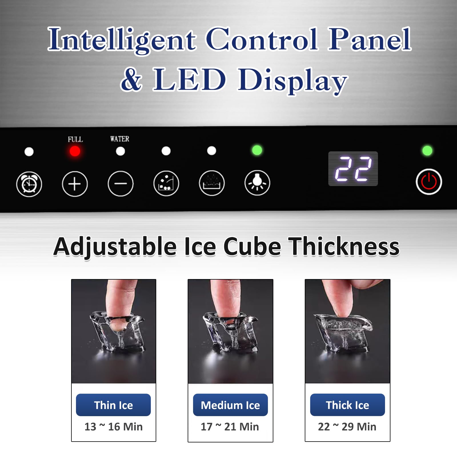 Commercial Ice Maker Machine 100lbs/24H - Stainless Steel Undercounter Ice Machine with 45 Ice Cubes per Cycle, Dual Water Inlet Modes, Self-Cleaning, 24H Timer - Perfect for Bars, Coffee Shops, Restaurants & Commercial Kitchens