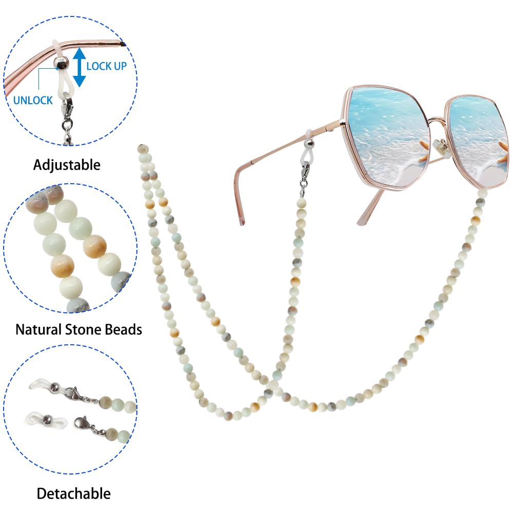 LuReen Stylish Eyeglasses Chain for Women - Natural Stone Beaded Glasses Strap, Adjustable Sunglasses Lanyard Necklace (Perfect for Reading, Driving, Fashion Accessory & Eyewear Security)