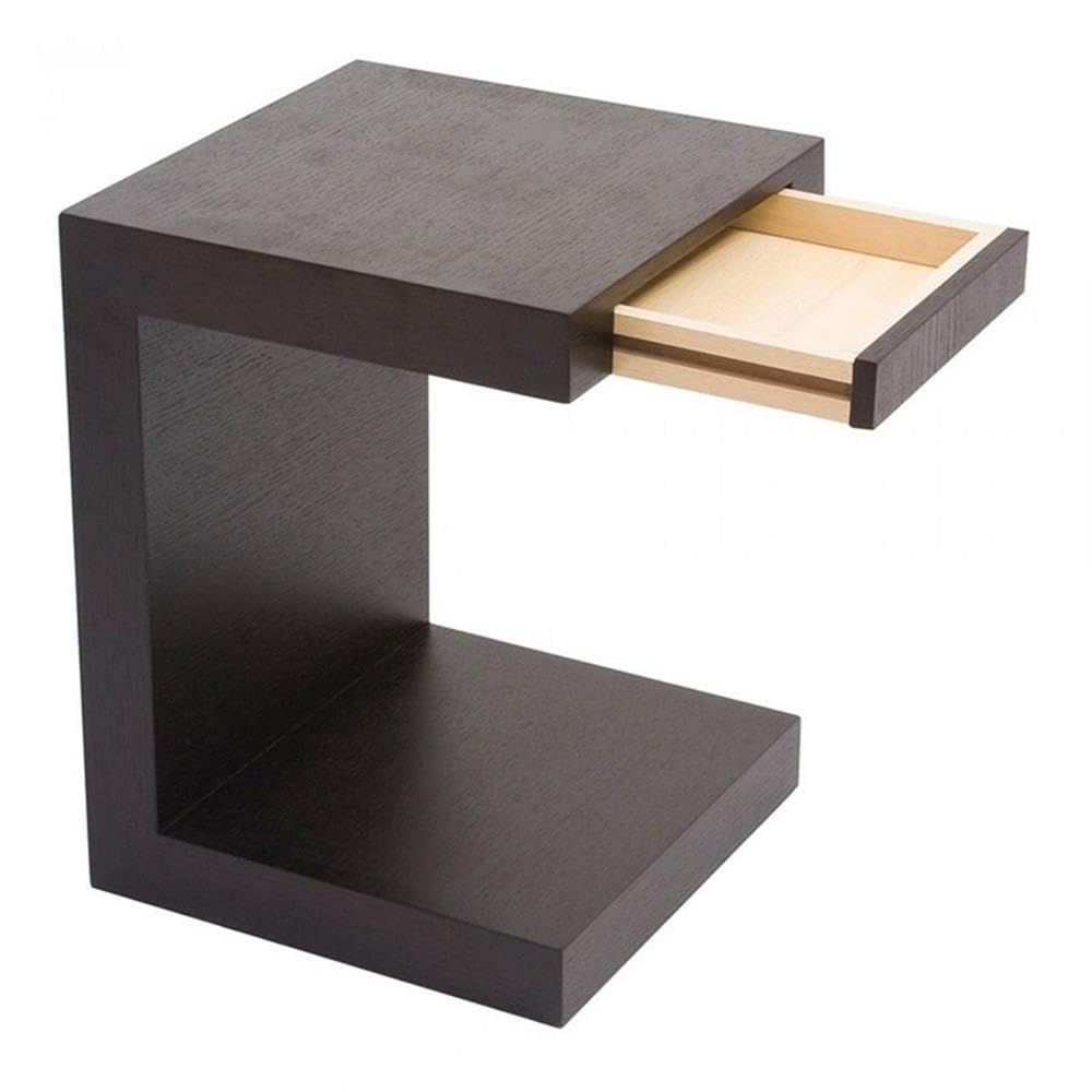 MAKLAINE Modern Rectangle Wood Side Table with Single Drawer - Black Oak Finish | Perfect for Living Room, Bedroom & Office Nightstand