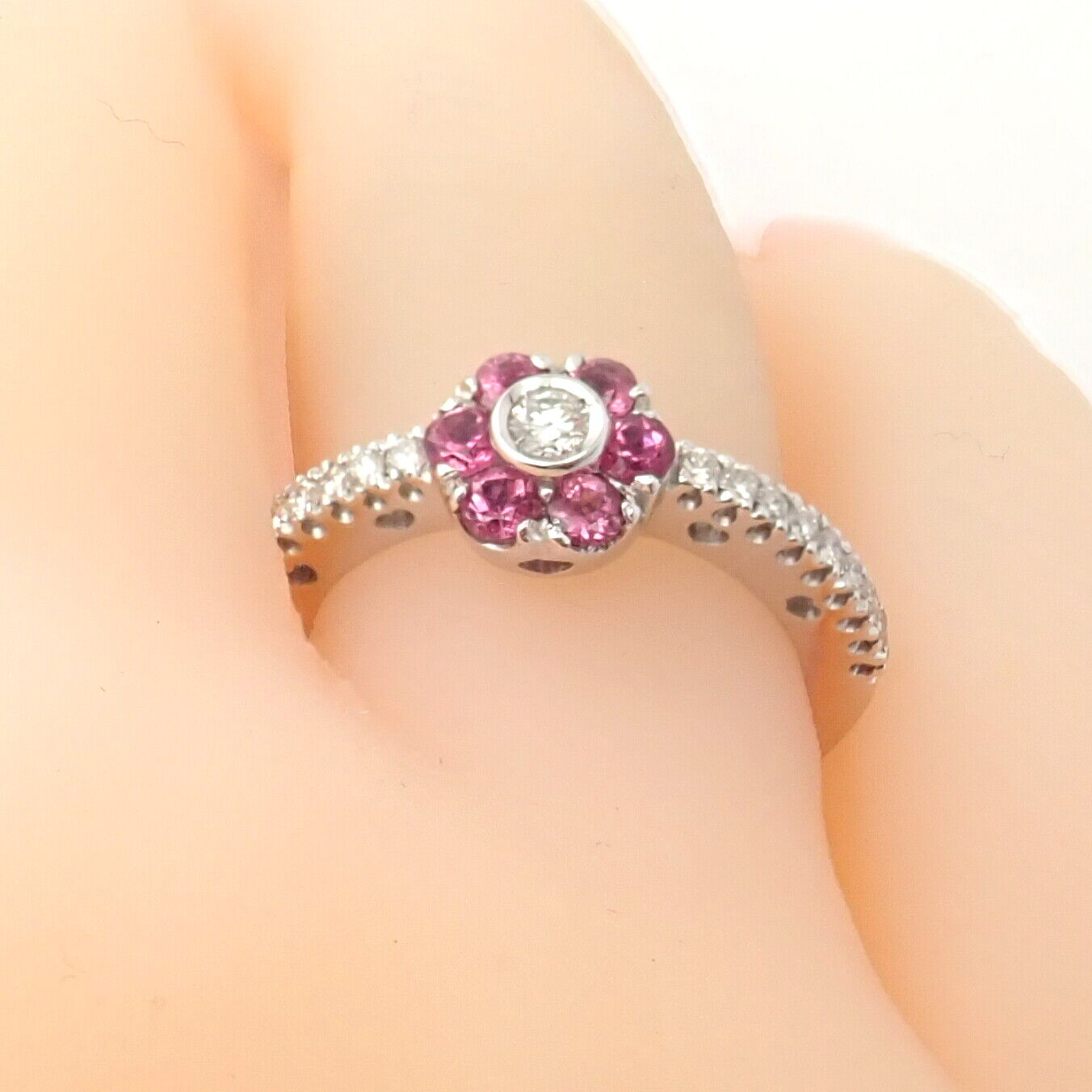 Authentic Pasquale Bruni 18k White Gold Diamond & Pink Sapphire Flower Fiori Ring - Elegant Jewelry for Weddings, Anniversaries & Special Occasions